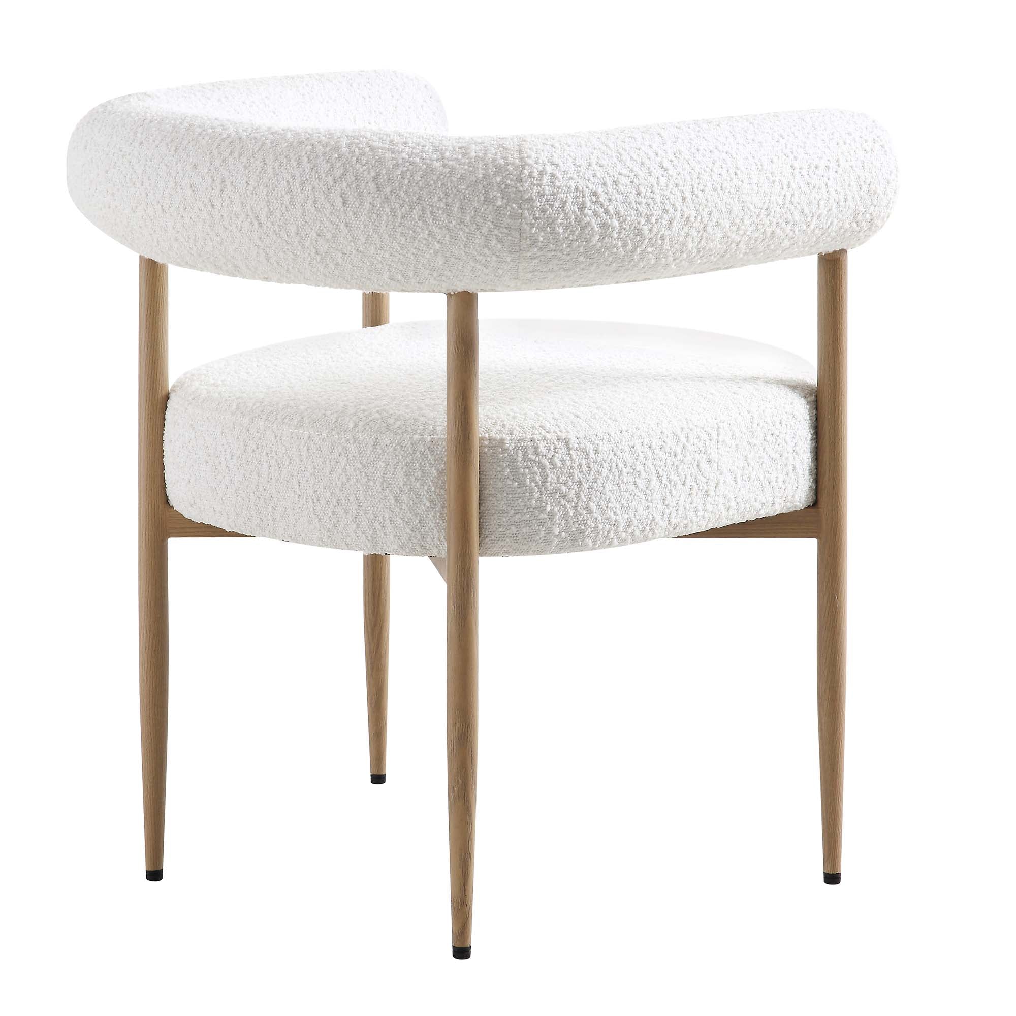 Fulbourn White Boucle Dining Chair with Natural Wood Effect Legs