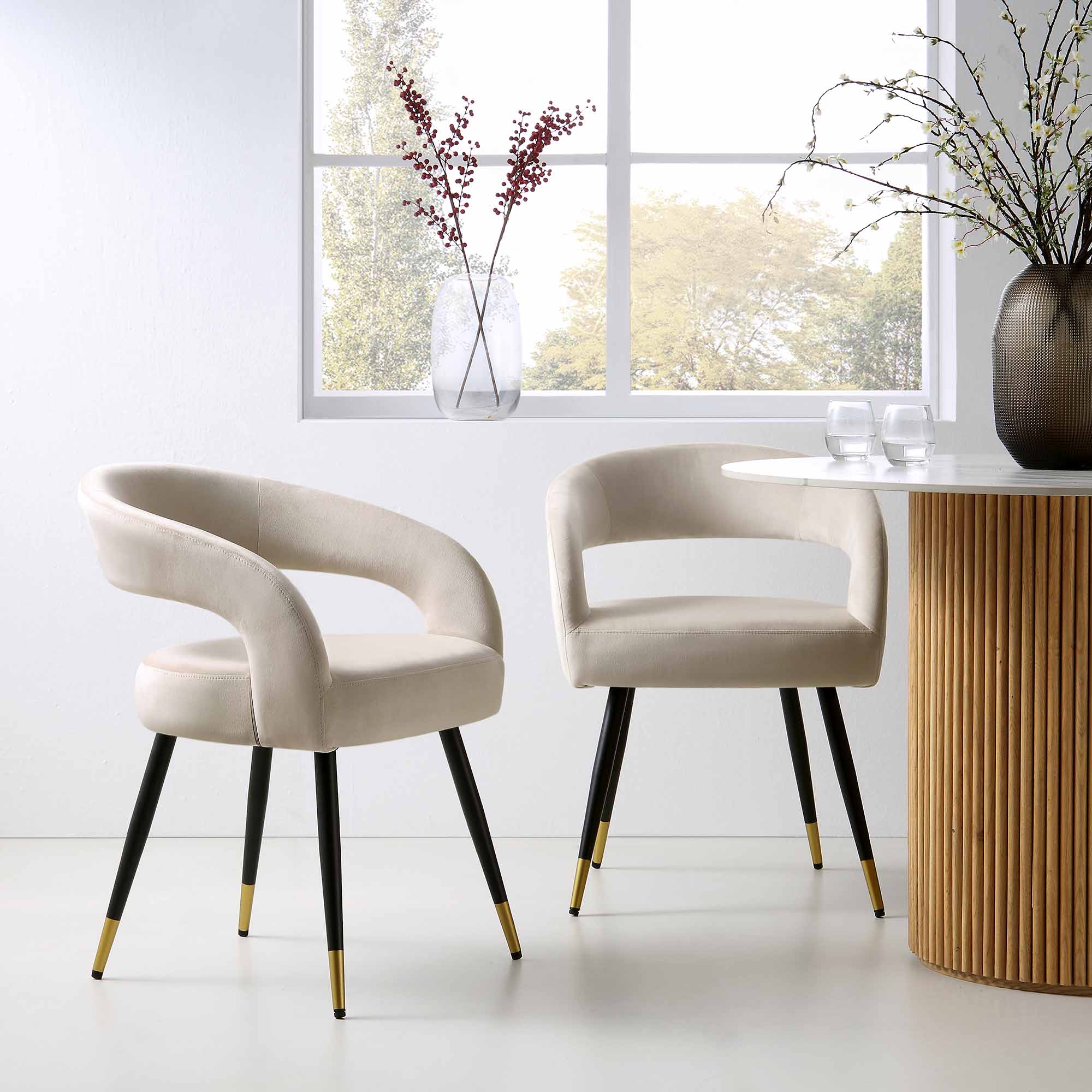 Laurel Wave Champagne Velvet Set of 2 Dining Chairs