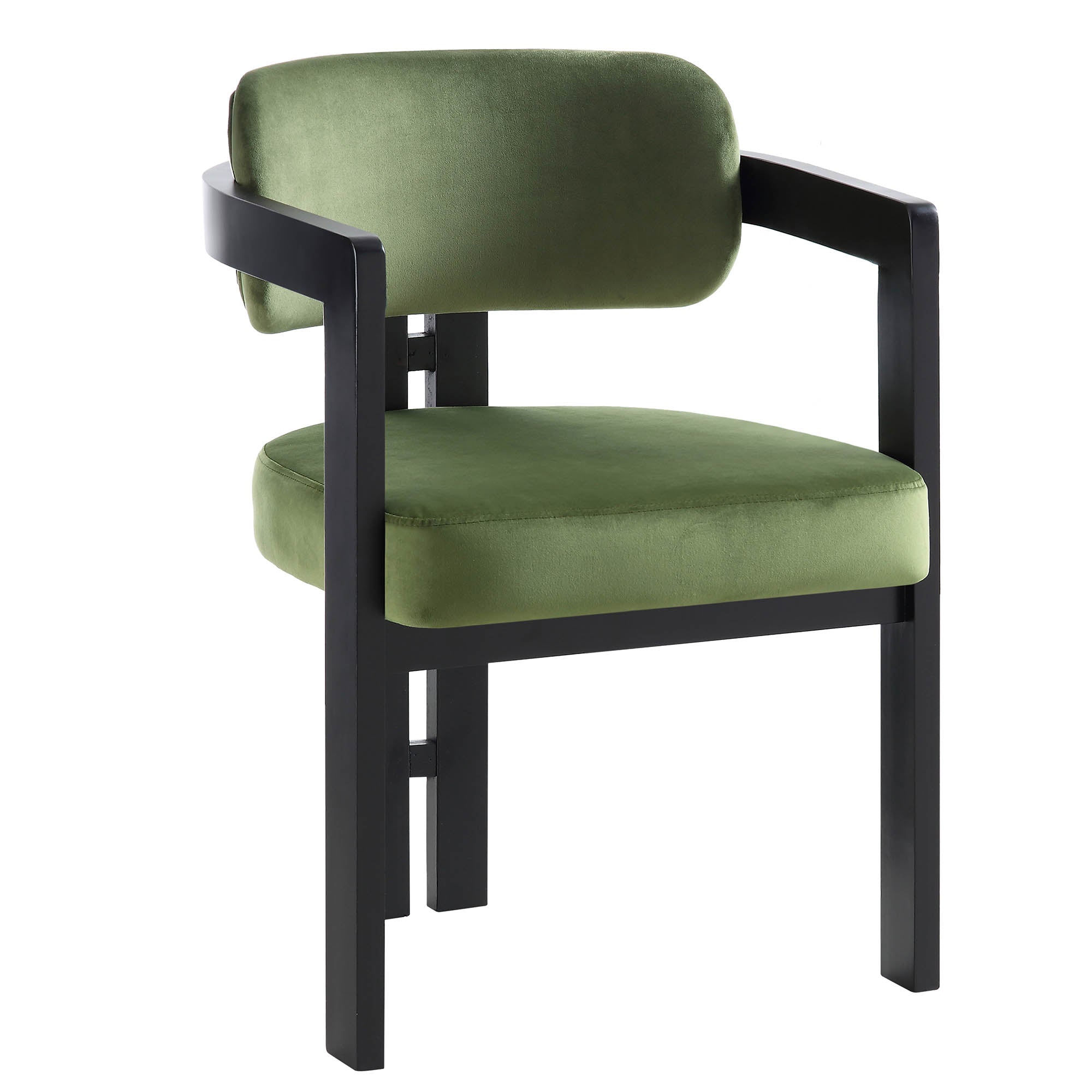 Stanford Curved Black Wood Frame Moss Green Velvet Chair