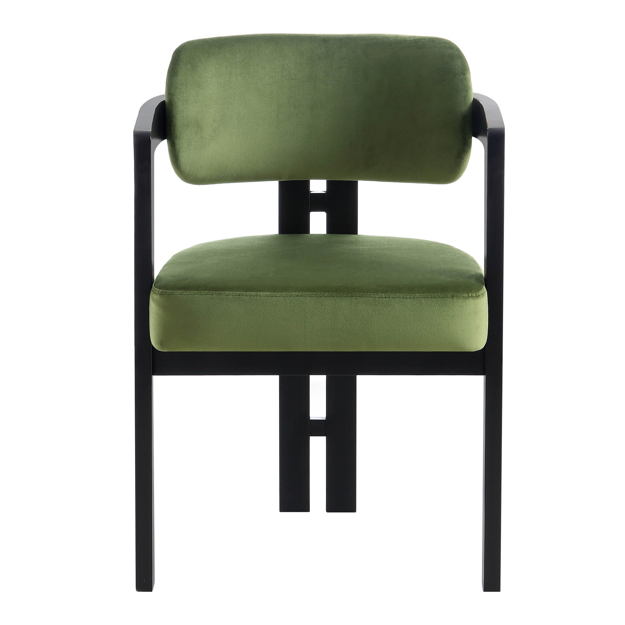 Stanford Curved Black Wood Frame Moss Green Velvet Chair