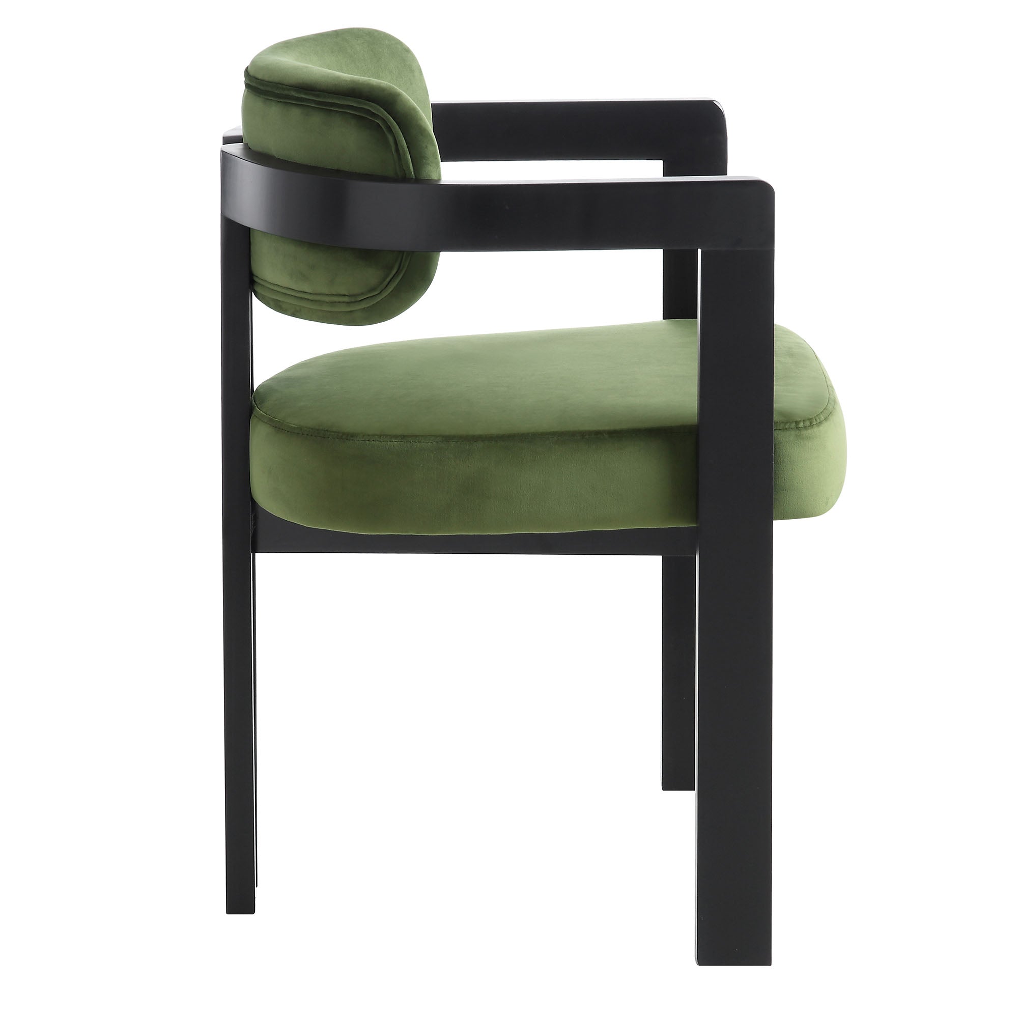 Stanford Curved Black Wood Frame Moss Green Velvet Chair