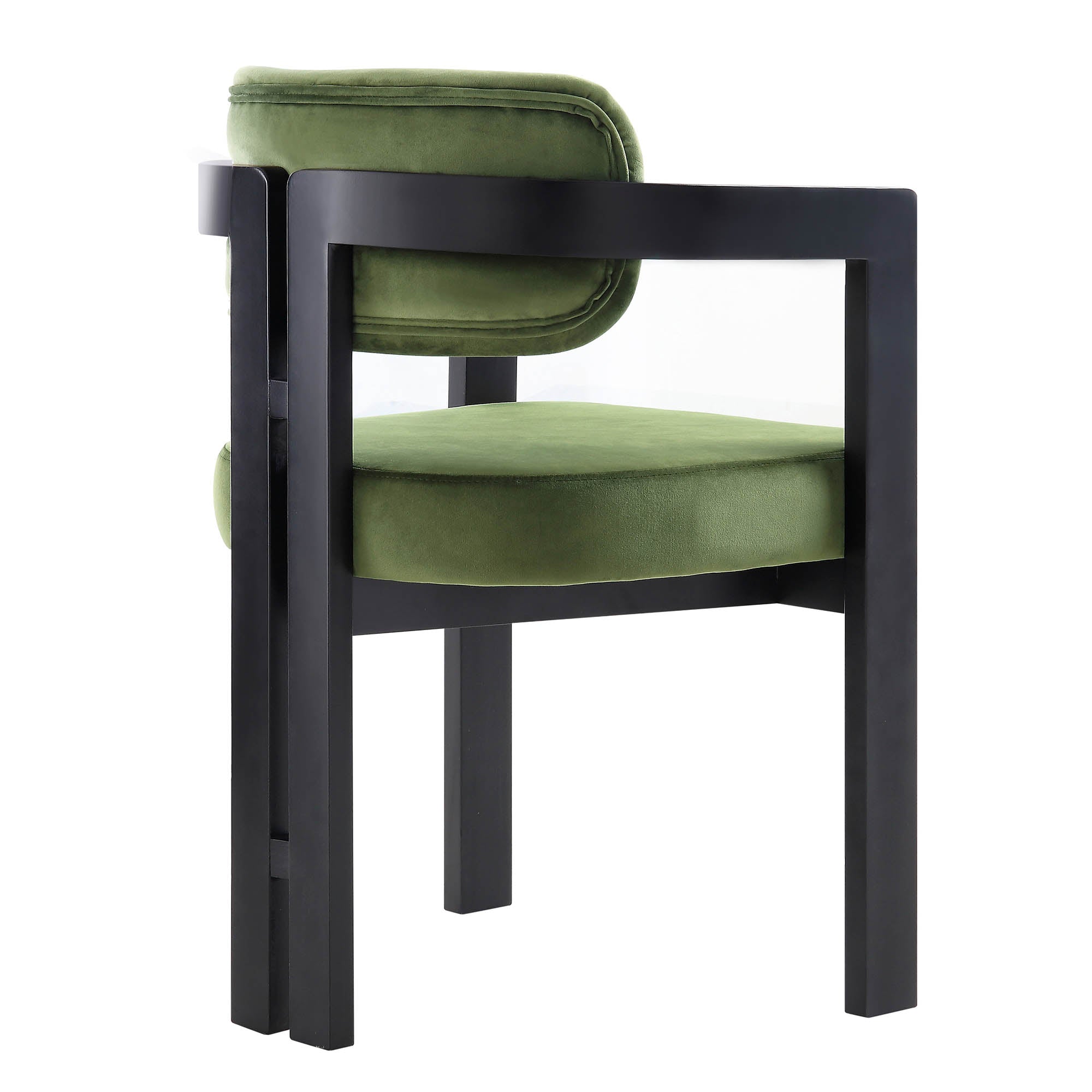 Stanford Curved Black Wood Frame Moss Green Velvet Chair