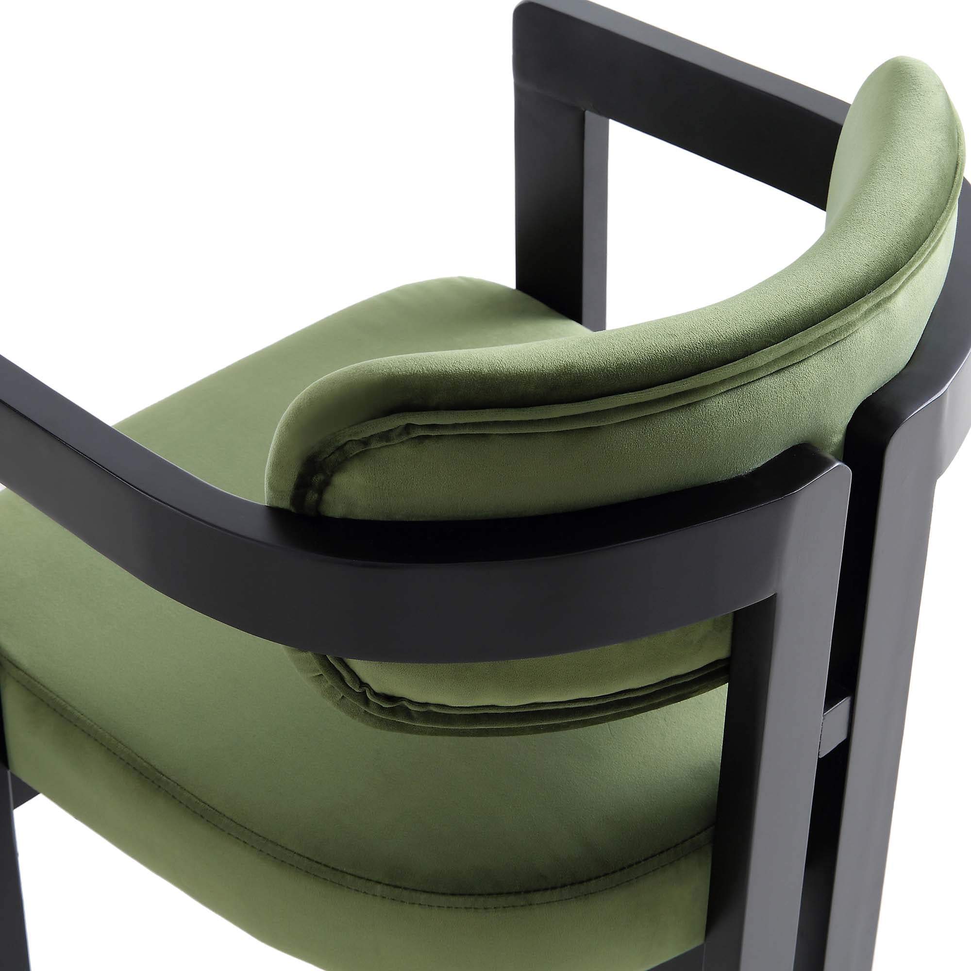 Stanford Curved Black Wood Frame Moss Green Velvet Chair