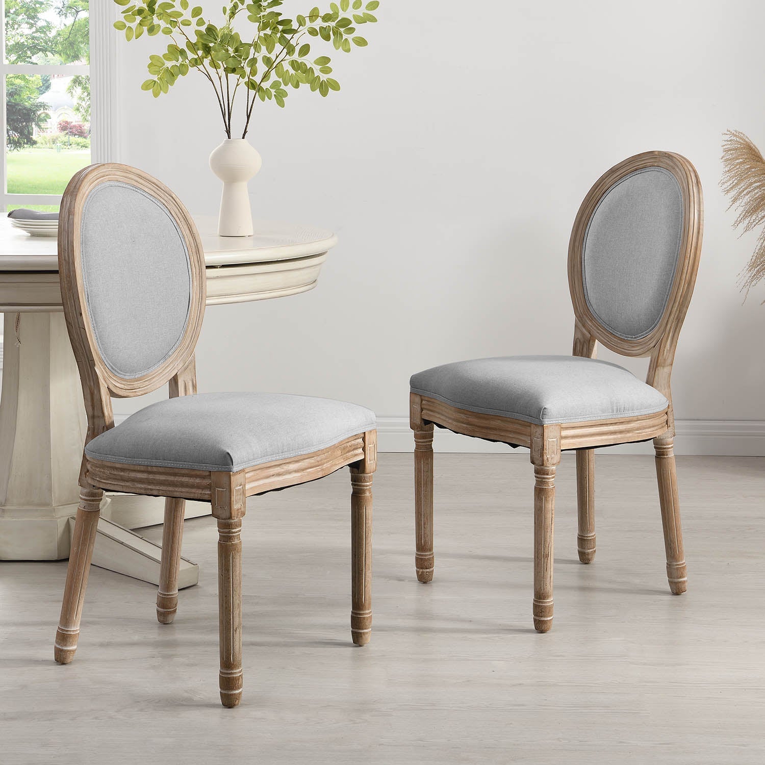 Lainston Set of 2 Classic Limewashed Wooden Dining Chairs, Grey