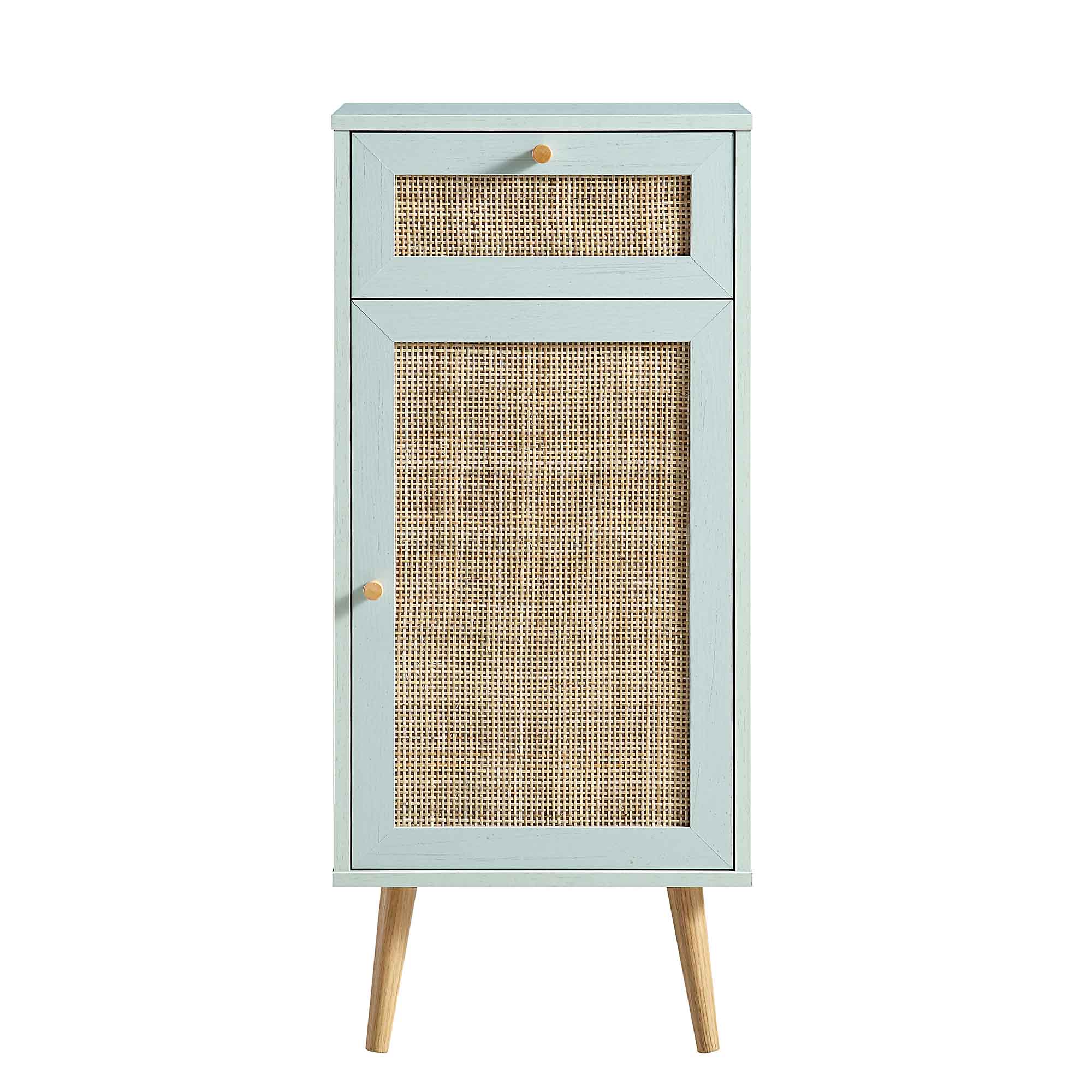 Frances Woven Rattan 1-Door Bathroom Cabinet, Mint