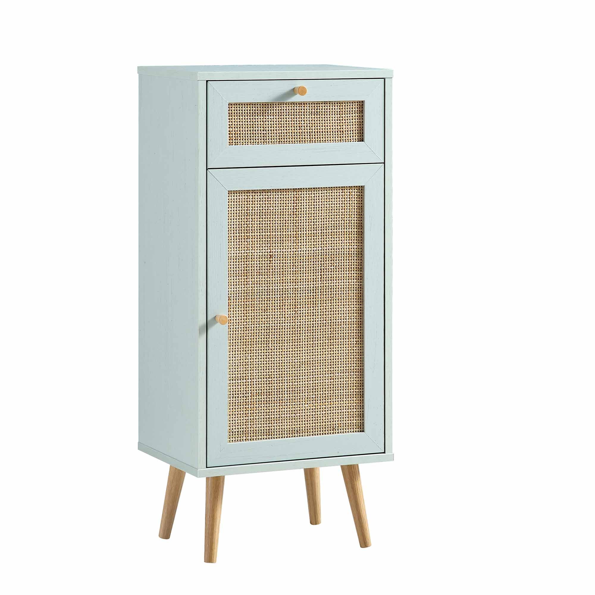 Frances Woven Rattan 1-Door Bathroom Cabinet, Mint