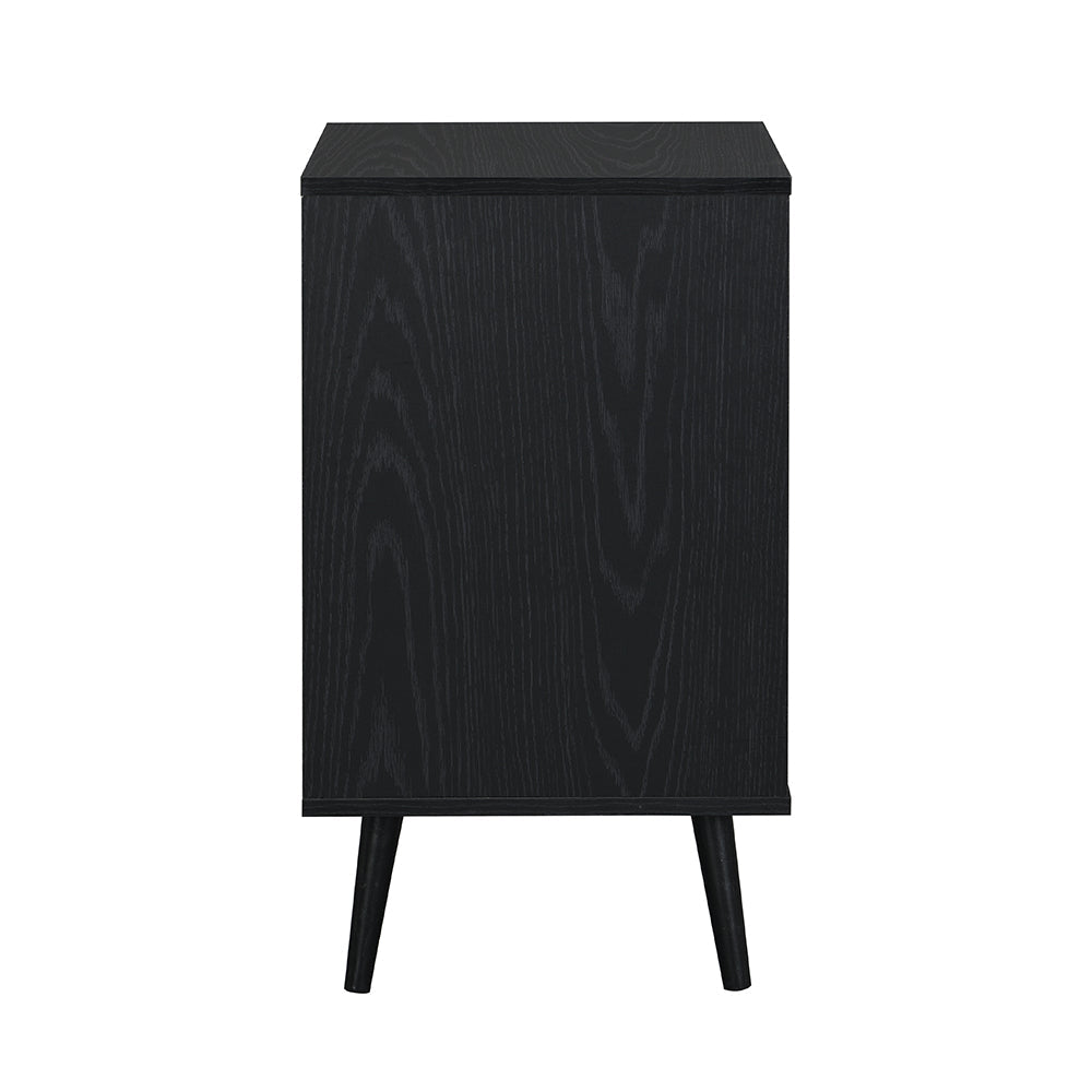 Frances Woven Rattan 1-Door Nightstand in Black