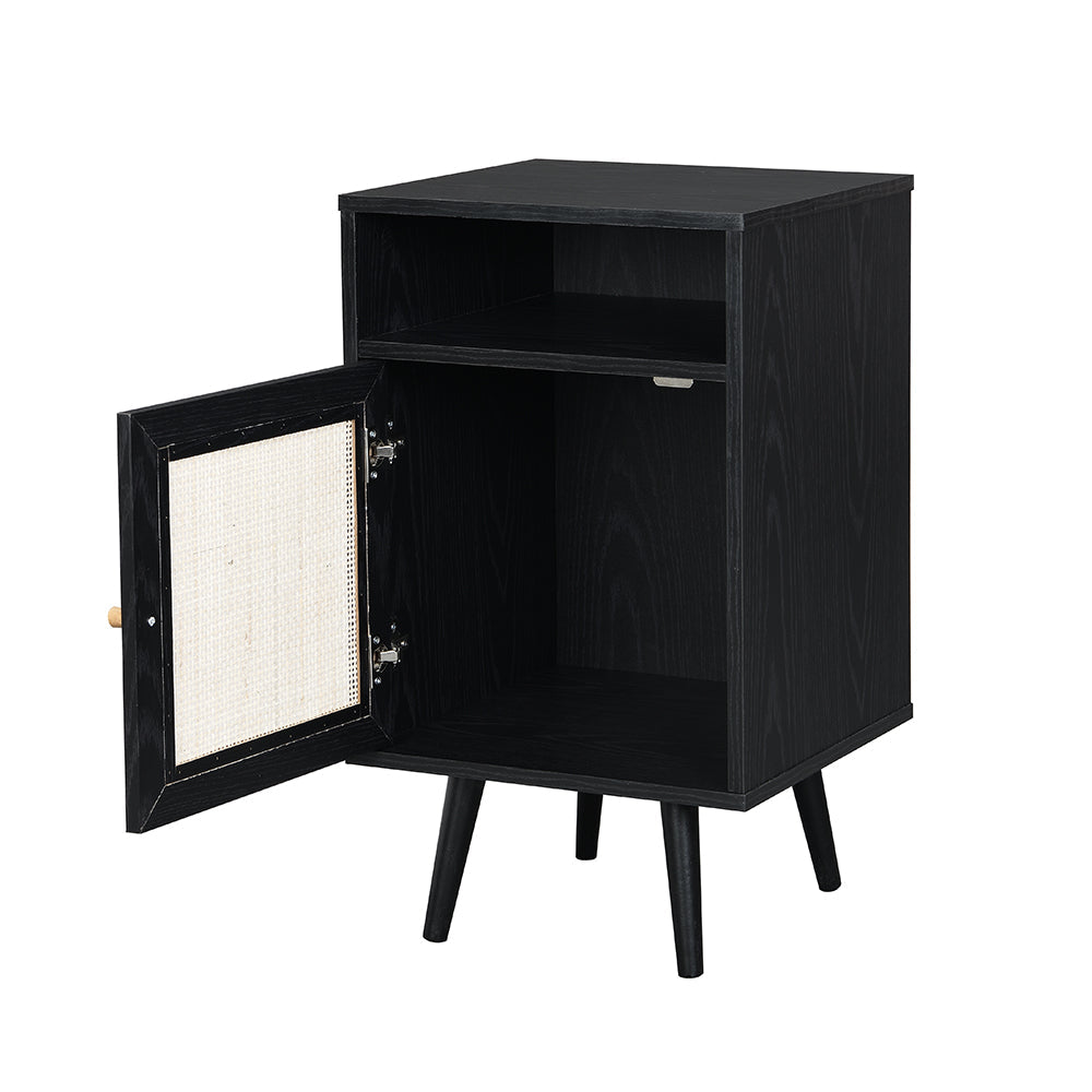 Frances Woven Rattan 1-Door Nightstand in Black