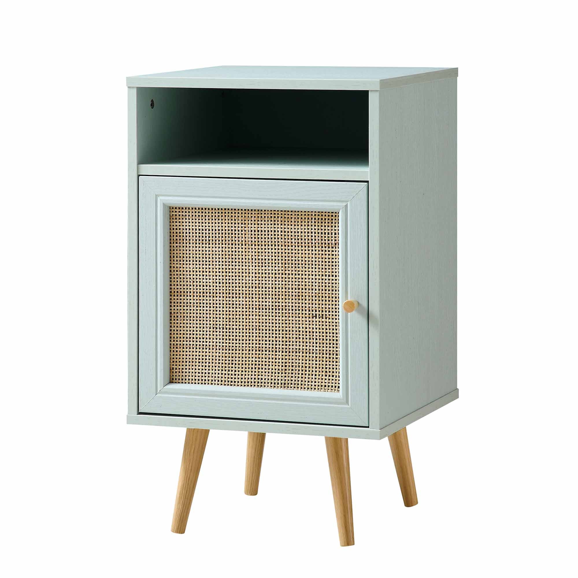 Frances Woven Rattan 1-Door Nightstand in Mint