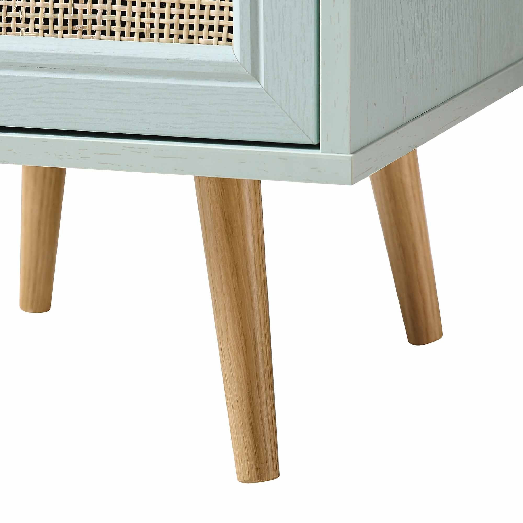 Frances Woven Rattan 1-Door Nightstand in Mint