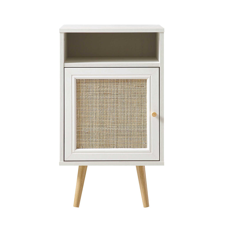 Frances Woven Rattan 1-Door Nightstand in White | daals.com