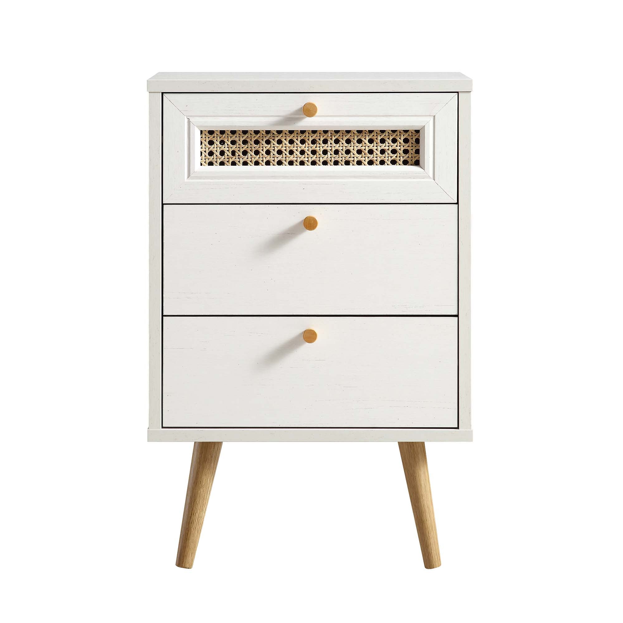 Anya Woven Rattan 3-Drawer Nightstand in White