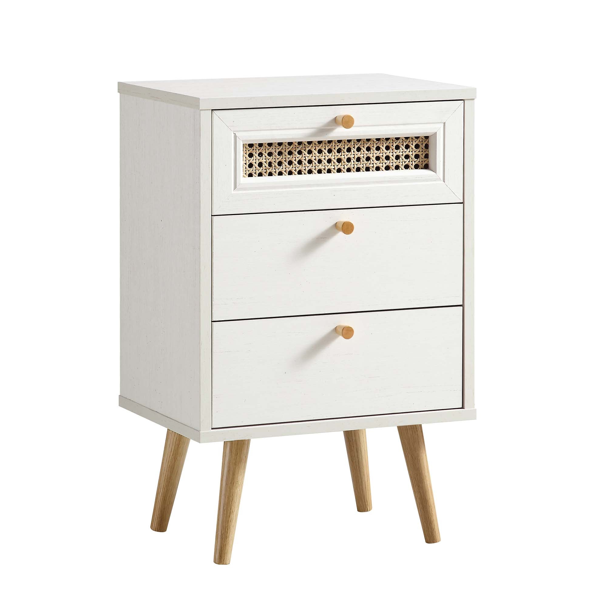 Anya Woven Rattan 3-Drawer Nightstand in White