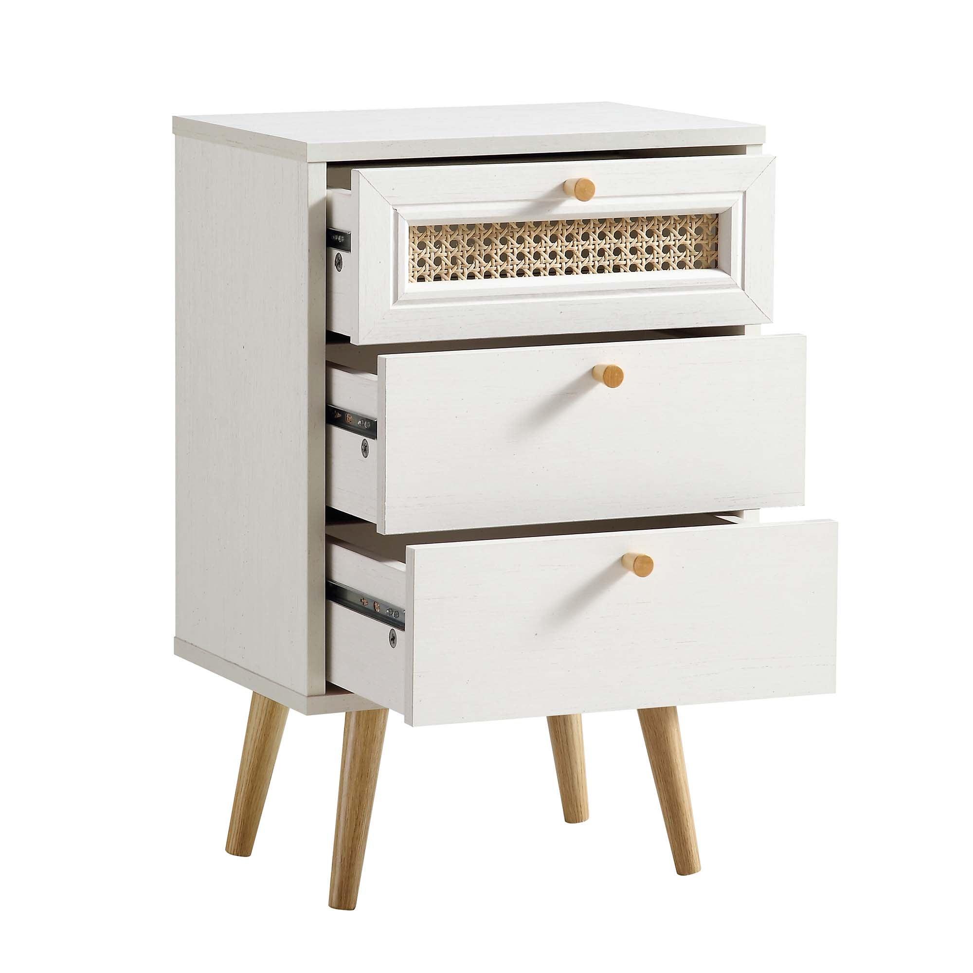 Anya Woven Rattan 3-Drawer Nightstand in White