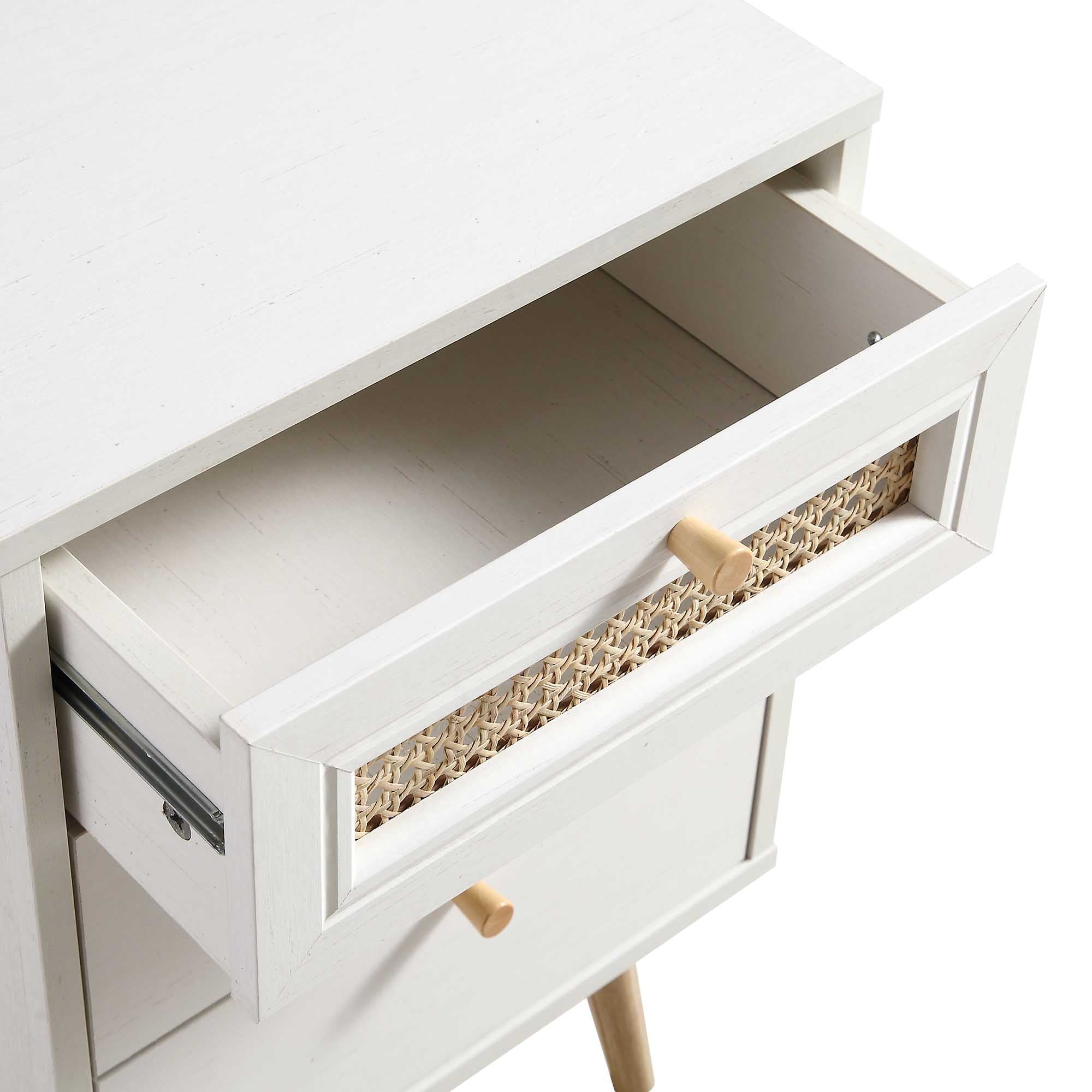 Anya Woven Rattan 3-Drawer Nightstand in White