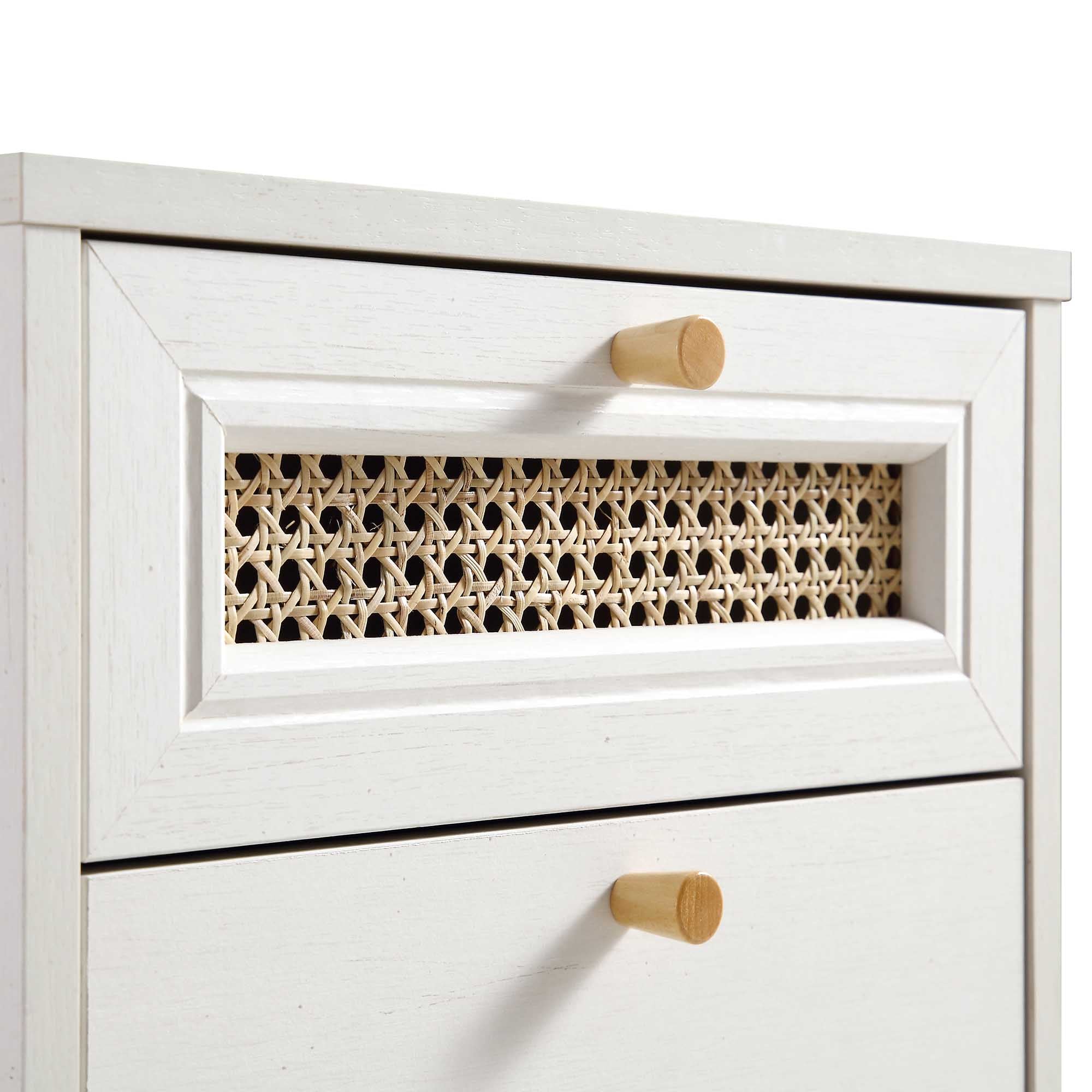 Anya Woven Rattan 3-Drawer Nightstand in White