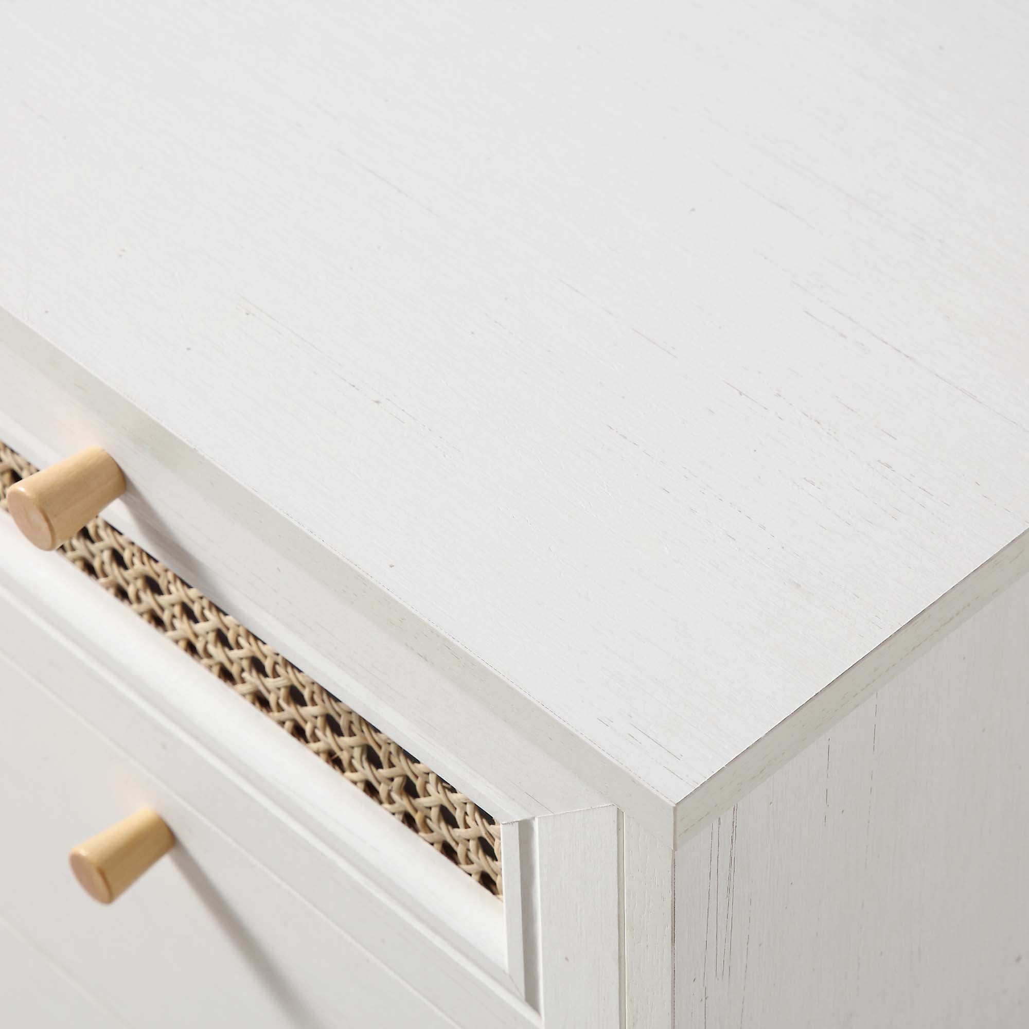 Anya Woven Rattan 3-Drawer Nightstand in White