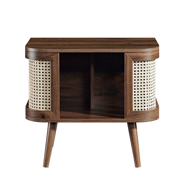 Izzy Curved Rattan Nightstand, Walnut