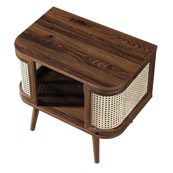 Izzy Curved Rattan Nightstand, Walnut