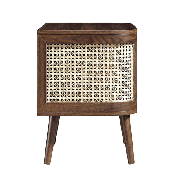 Izzy Curved Rattan Nightstand, Walnut