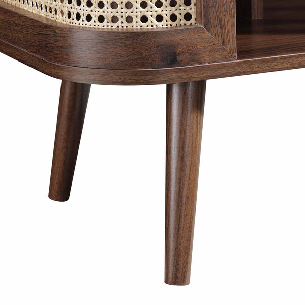 Izzy Curved Rattan Nightstand, Walnut