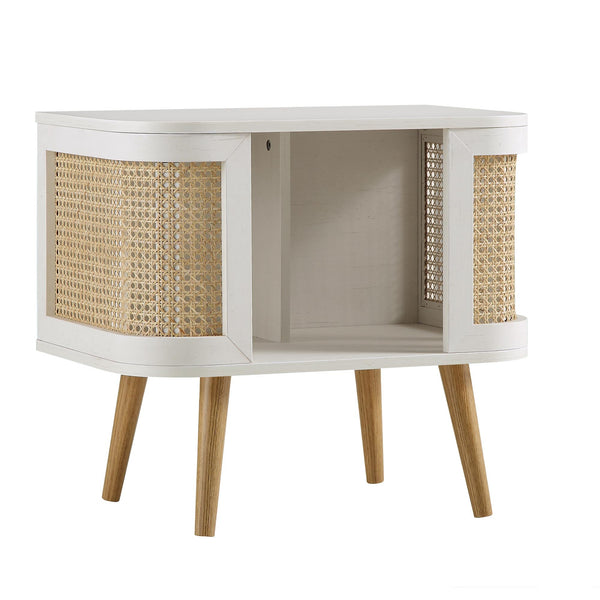 Izzy Curved Rattan Nightstand, White