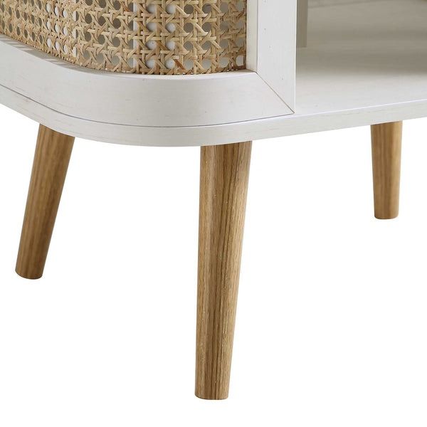 Izzy Curved Rattan Nightstand, White