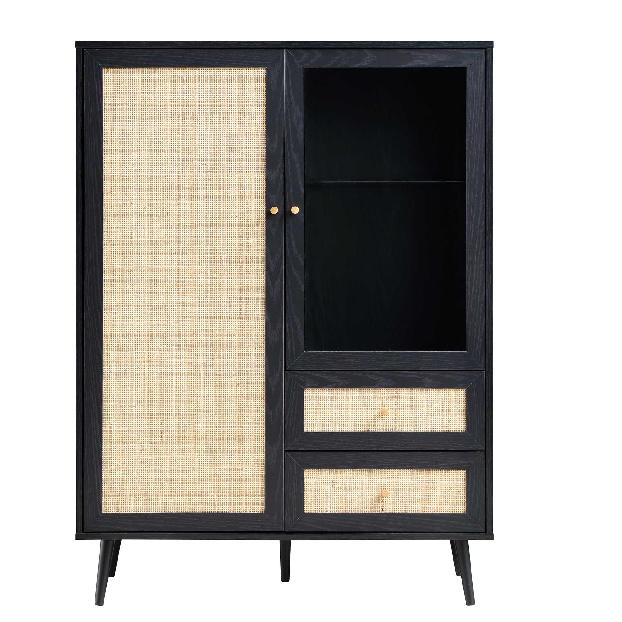 Frances Woven Rattan Display Cabinet, Black