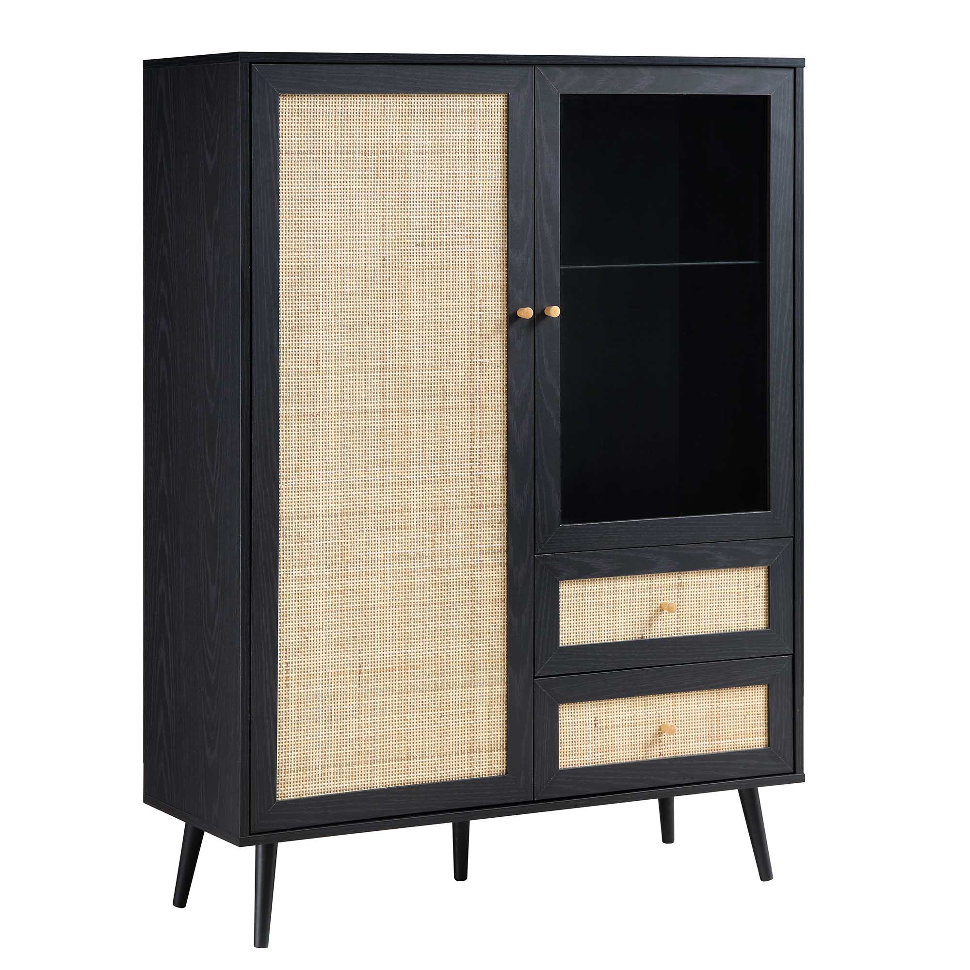 Frances Woven Rattan Display Cabinet, Black