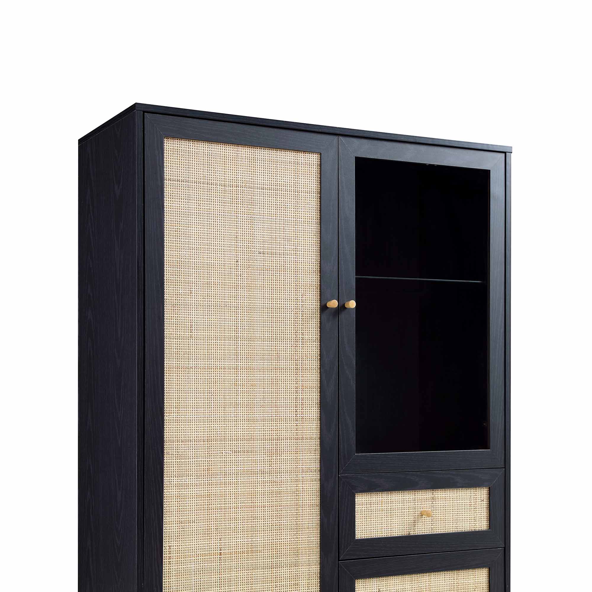 Frances Woven Rattan Display Cabinet, Black