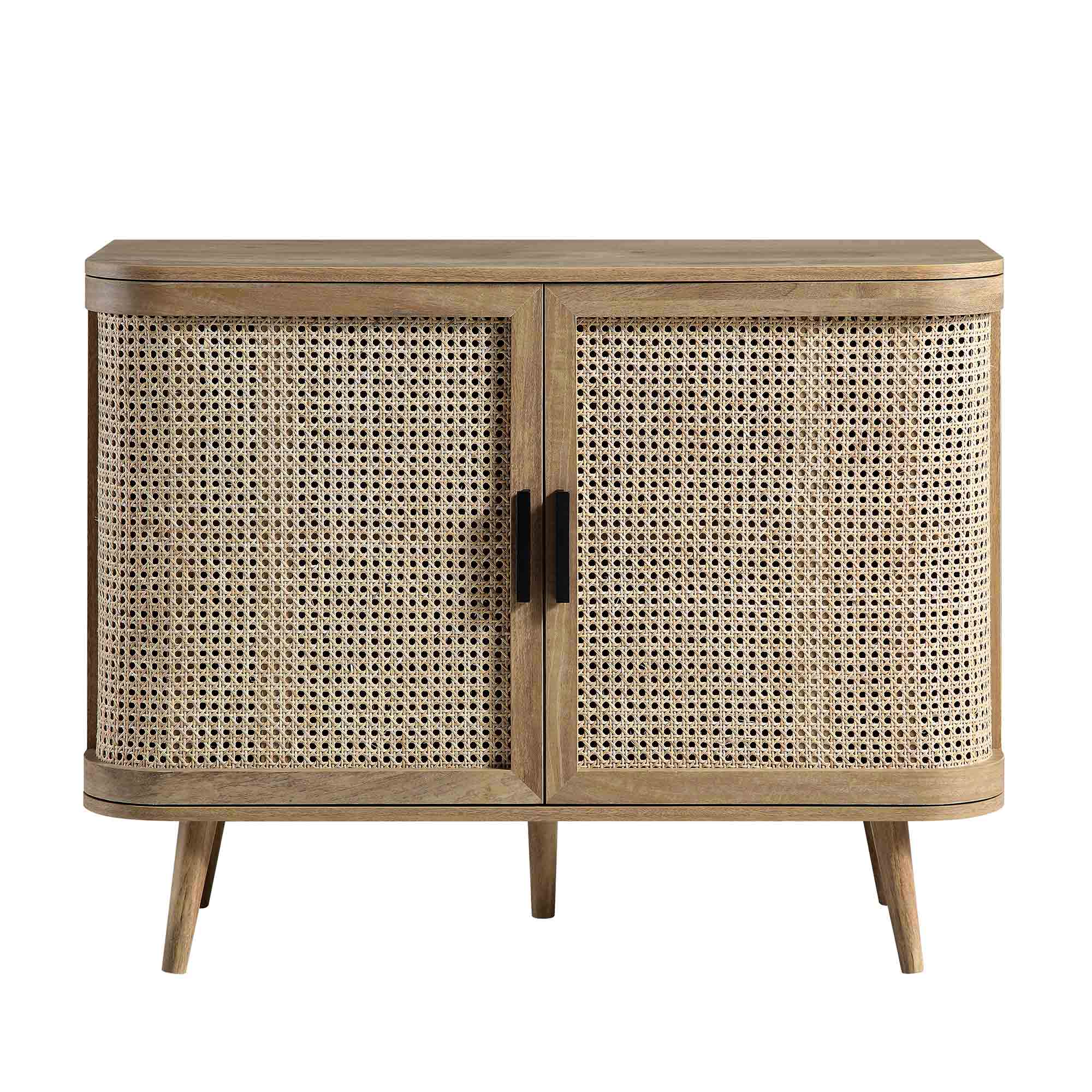 Izzy Curved Rattan 2-Door Small Sideboard, Natural