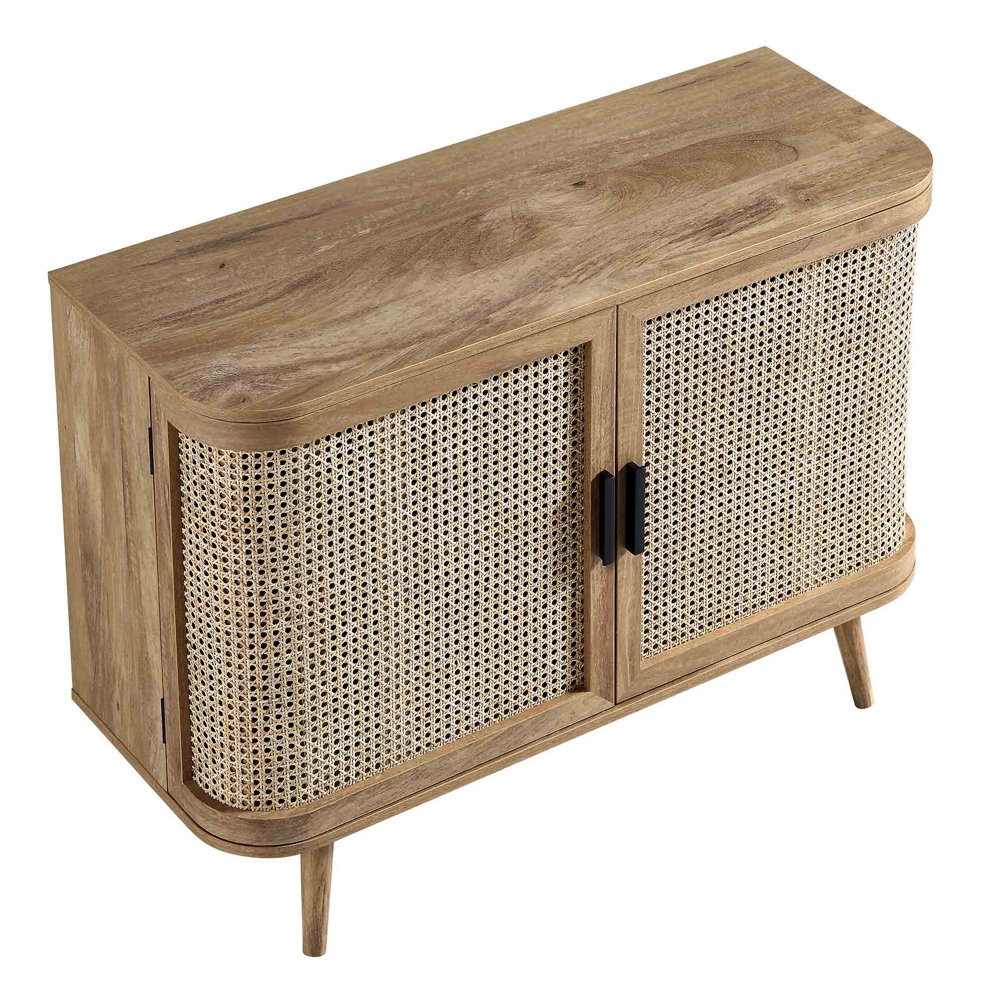 Izzy Curved Rattan 2-Door Small Sideboard, Natural