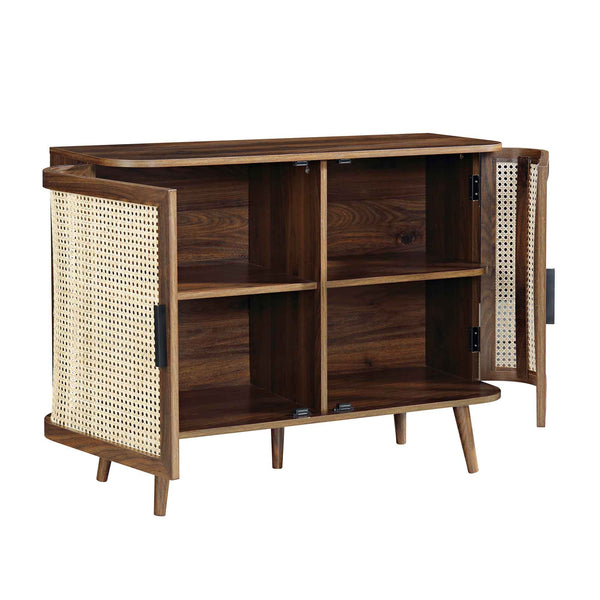 Izzy Curved Rattan 2-Door Small Sideboard, Walnut