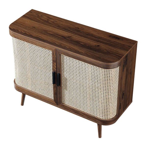 Izzy Curved Rattan 2-Door Small Sideboard, Walnut