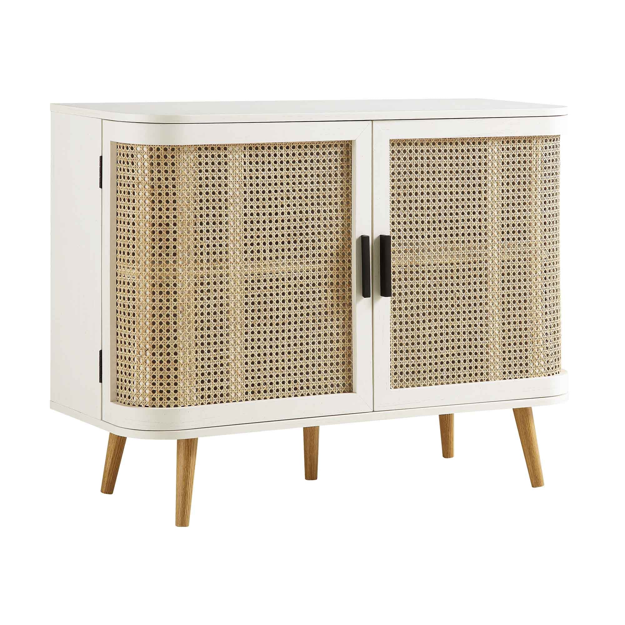 Izzy Curved Rattan 2-Door Small Sideboard, White