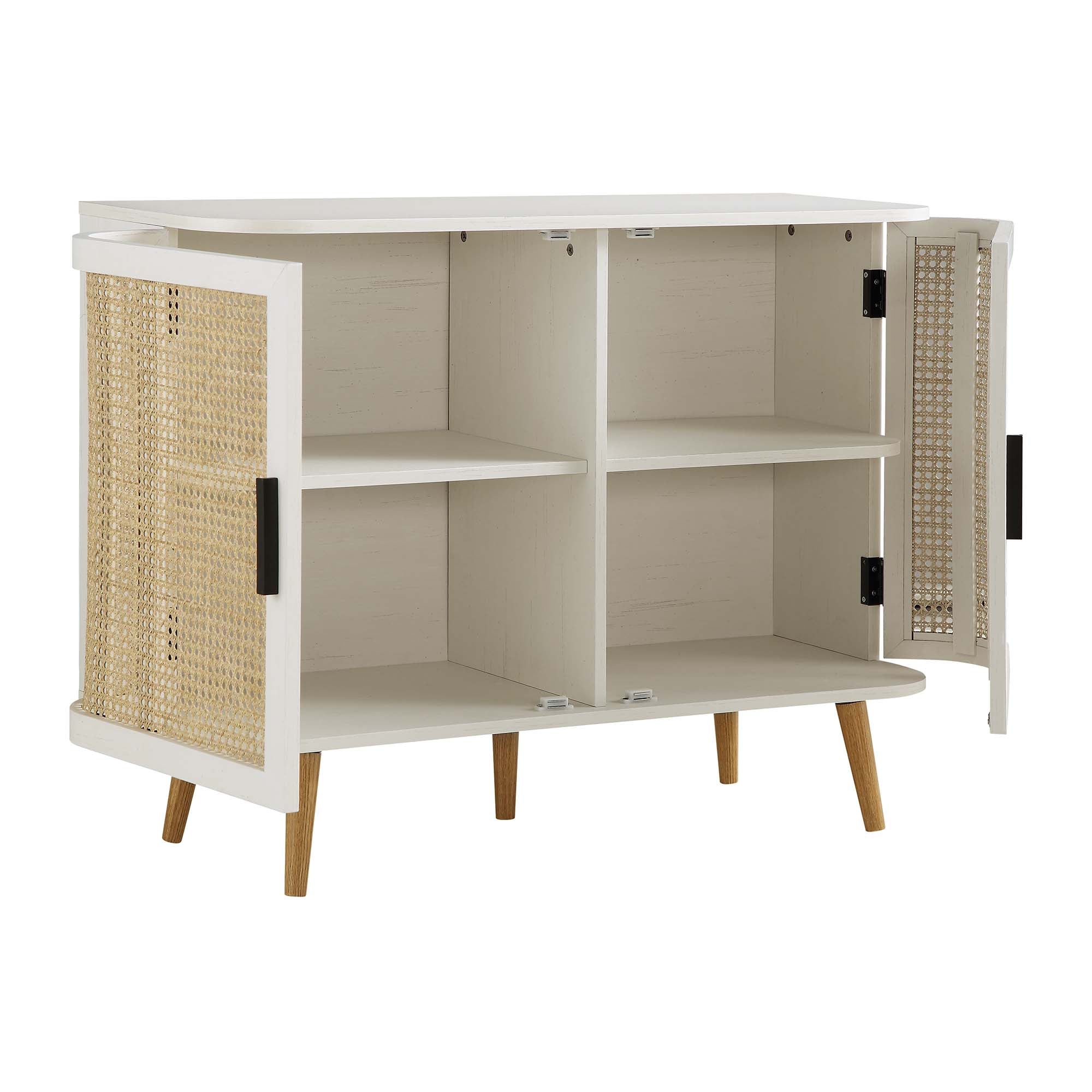 Izzy Curved Rattan 2-Door Small Sideboard, White