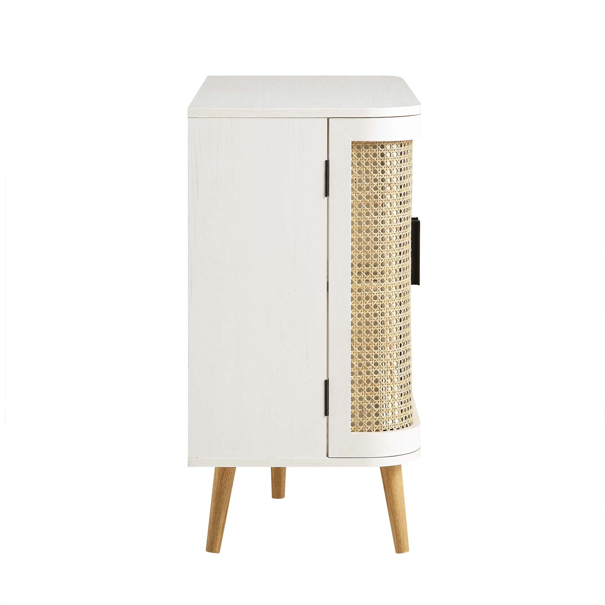 Izzy Curved Rattan 2-Door Small Sideboard, White