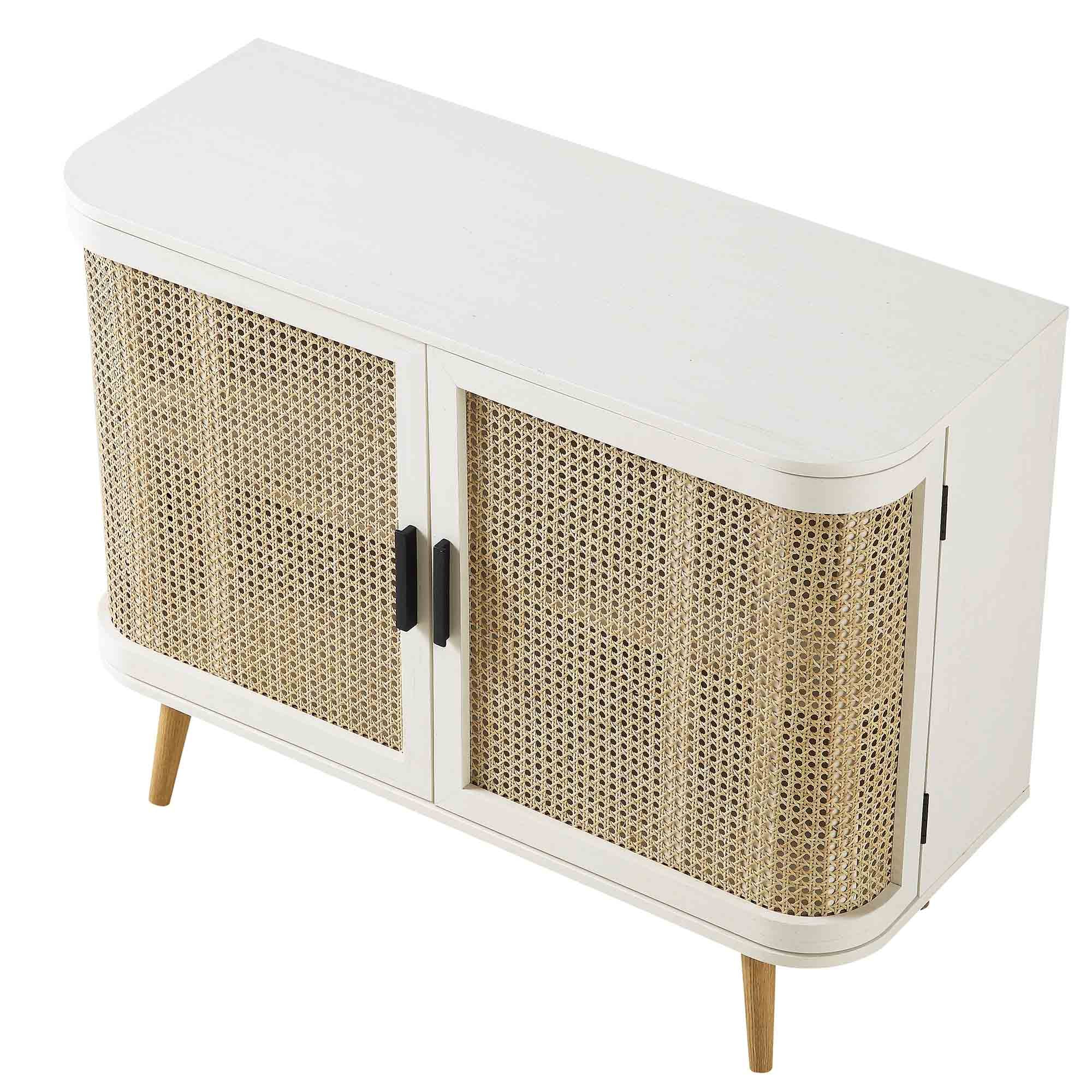 Izzy Curved Rattan 2-Door Small Sideboard, White