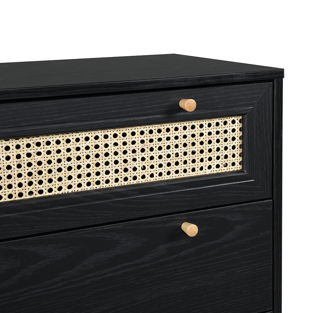 Anya Woven Rattan 3 Drawer Dresser in Black