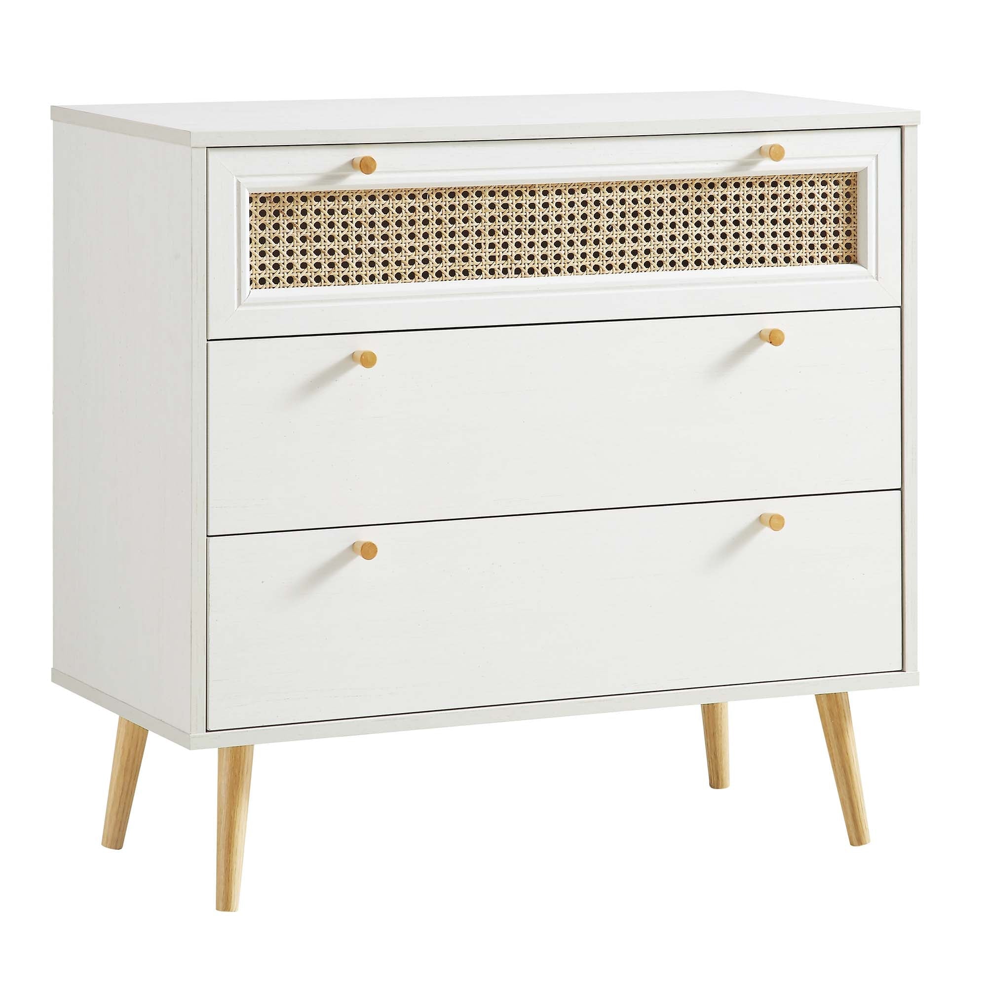 Anya Woven Rattan 3 Drawer Dresser in White