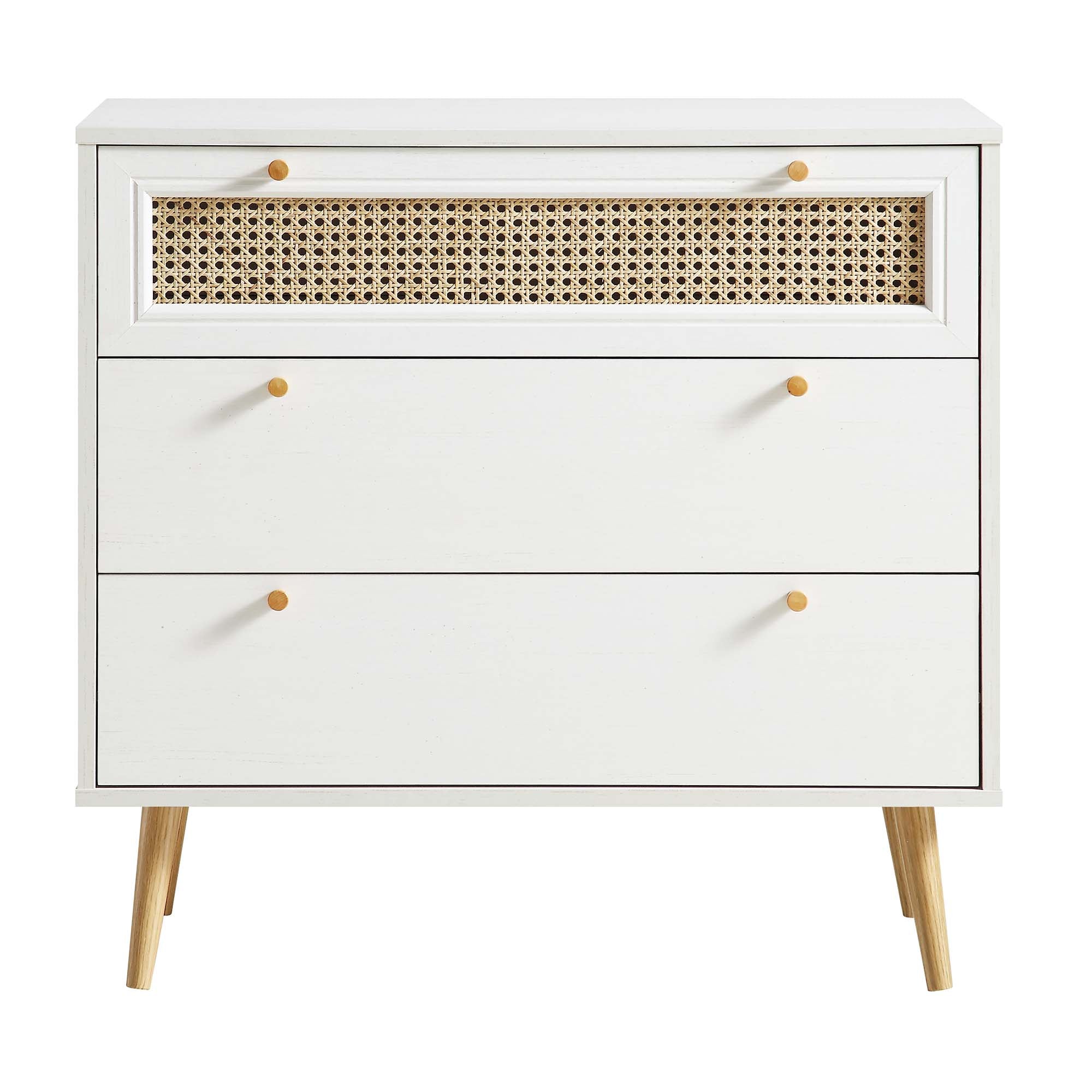 Anya Woven Rattan 3 Drawer Dresser in White