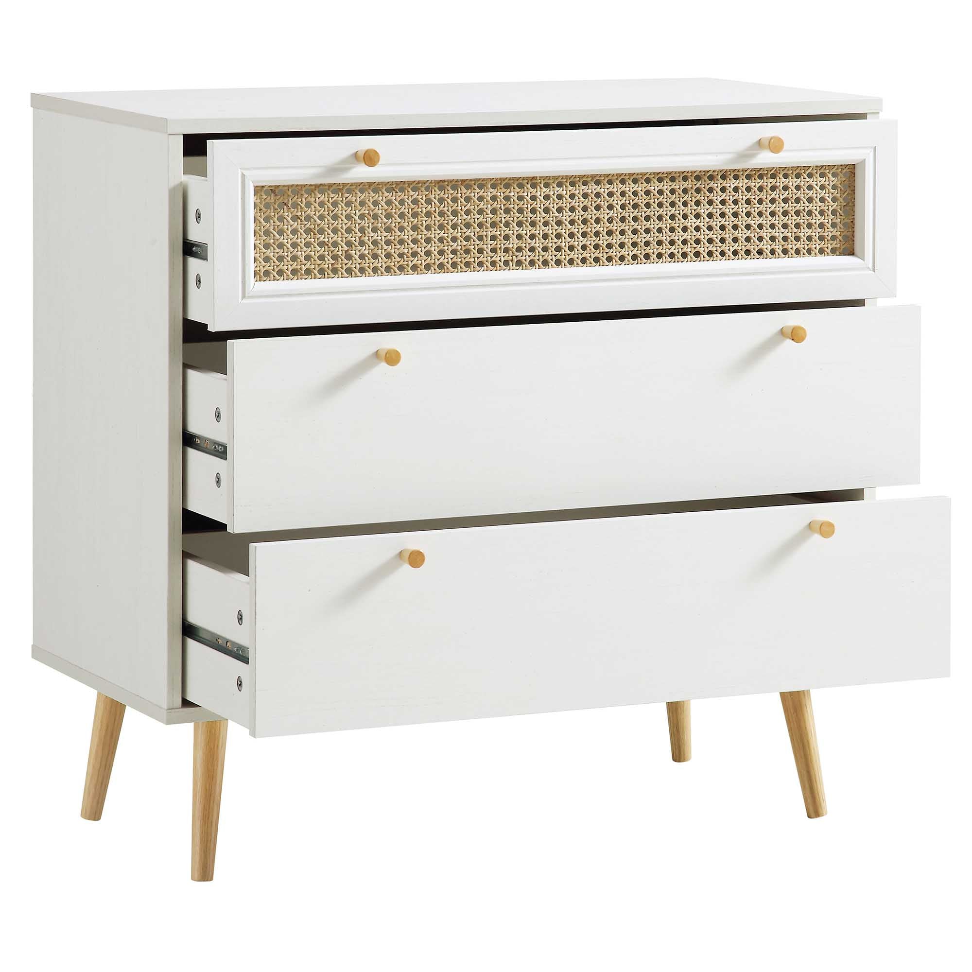 Anya Woven Rattan 3 Drawer Dresser in White