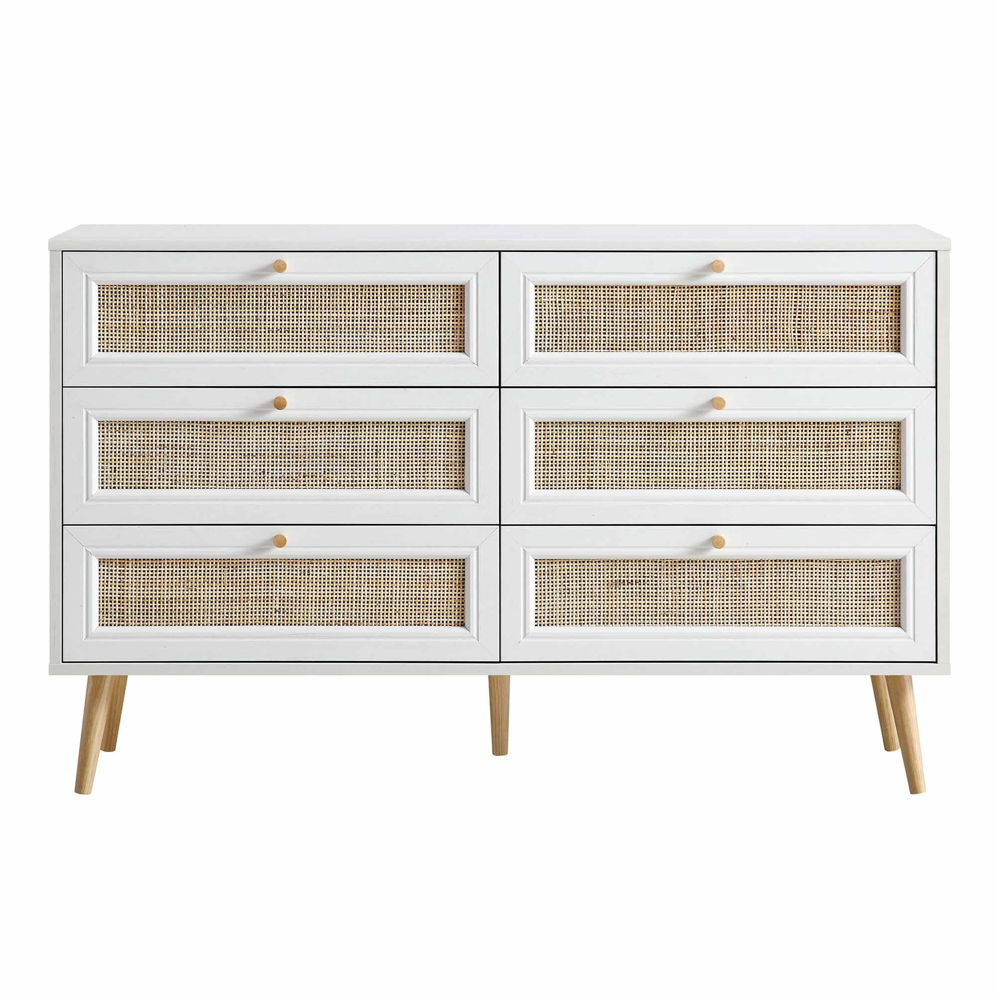 Frances Woven Rattan 6 Drawer Dresser, White