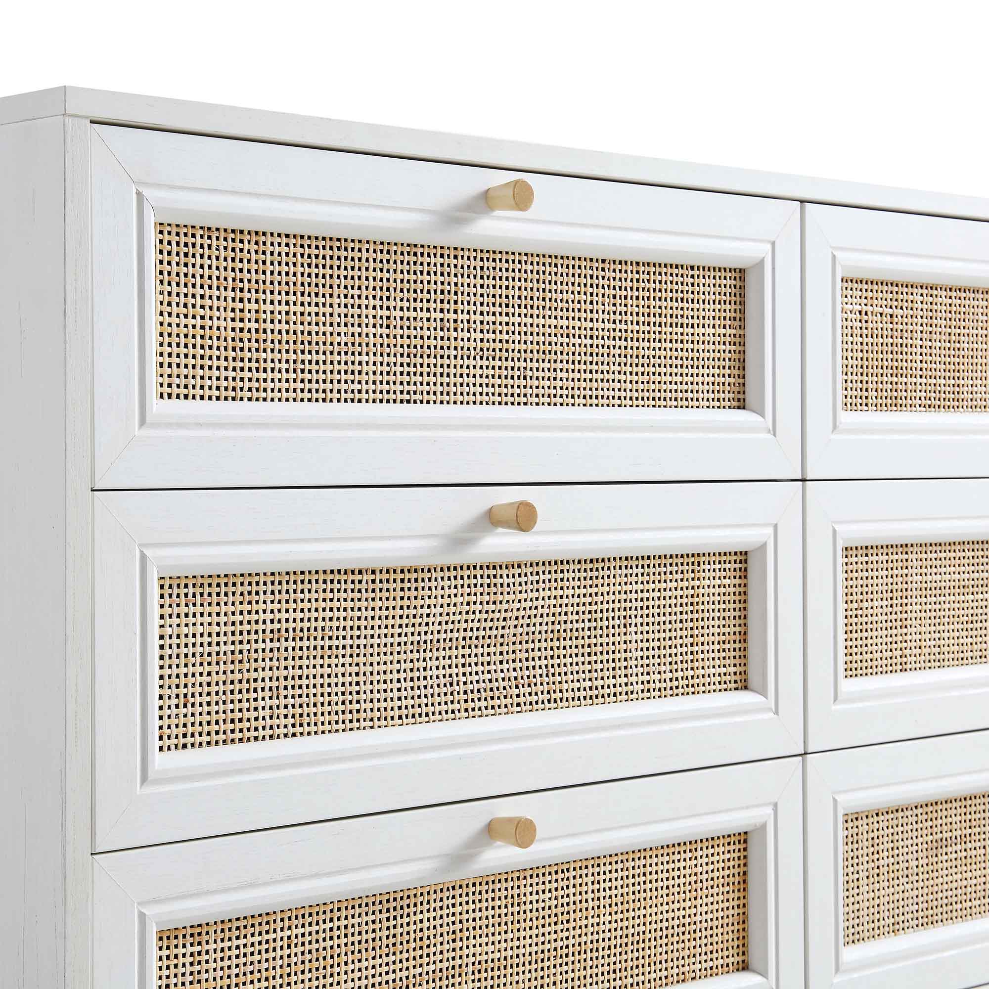 Frances Woven Rattan 6 Drawer Dresser, White