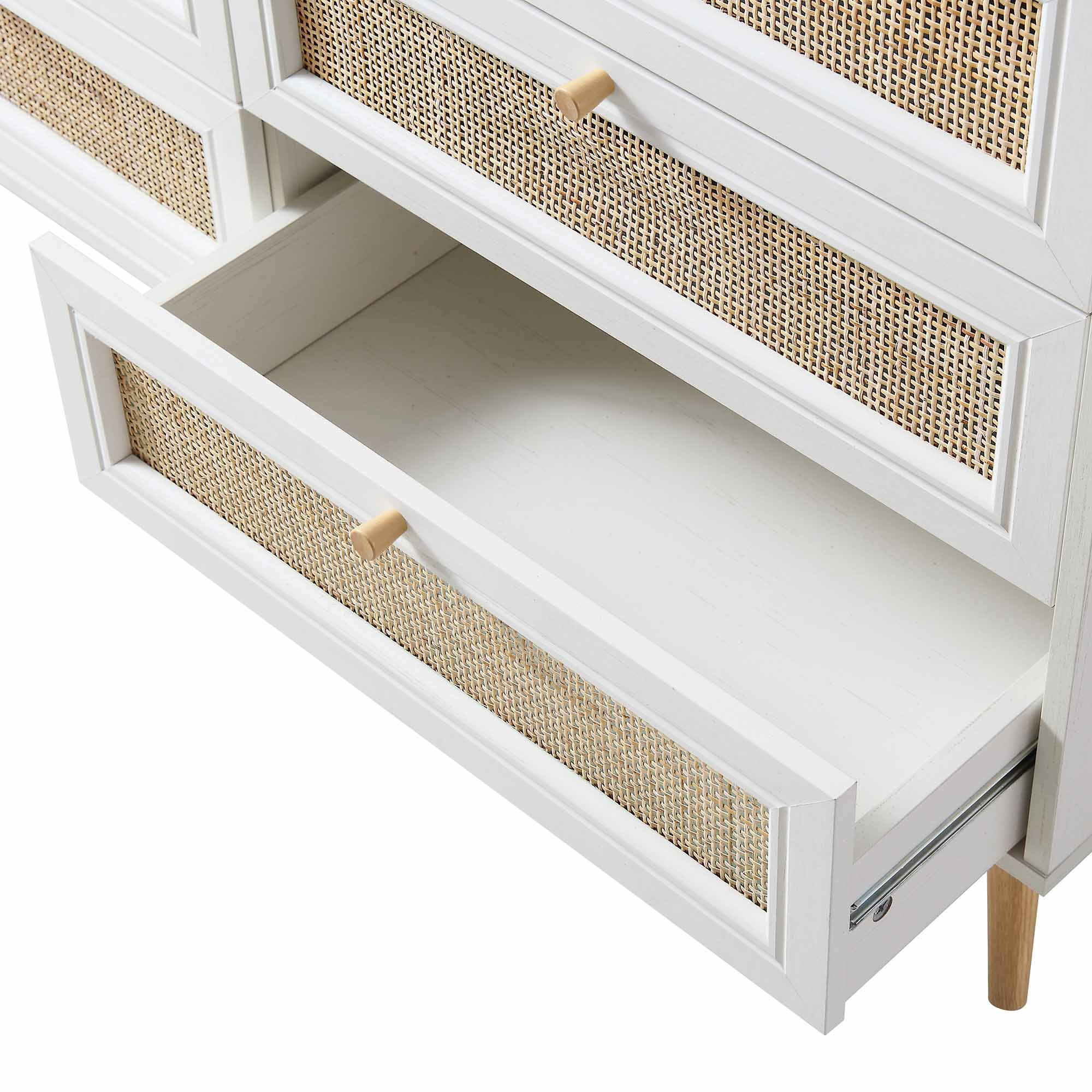 Frances Woven Rattan 6 Drawer Dresser, White