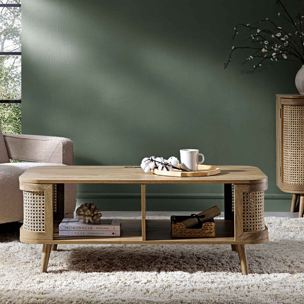 Izzy Curved Rattan Coffee Table, Natural