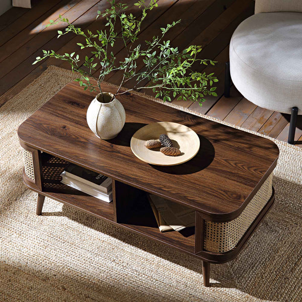 Izzy Curved Rattan Coffee Table, Walnut