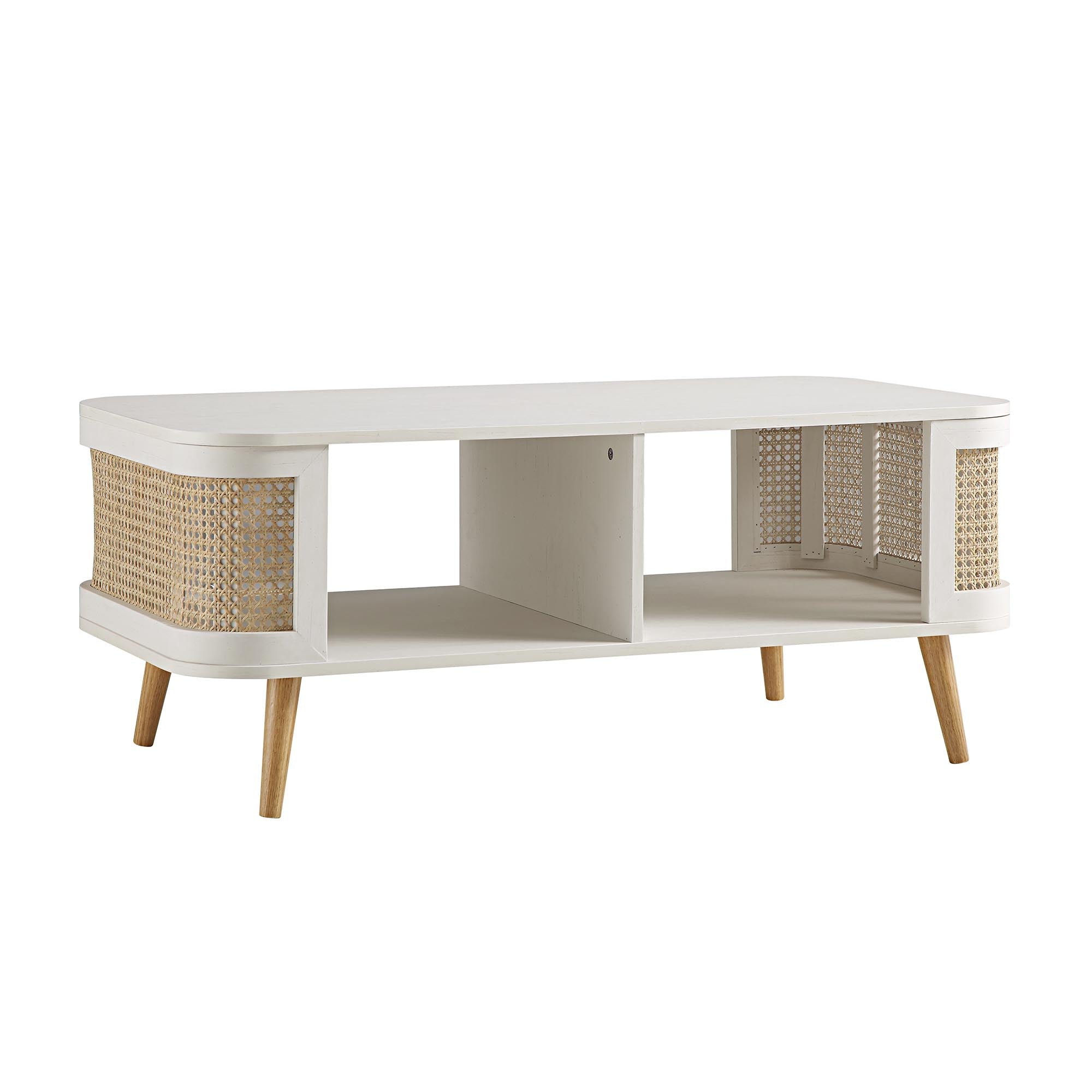 Izzy Curved Rattan Coffee Table, White