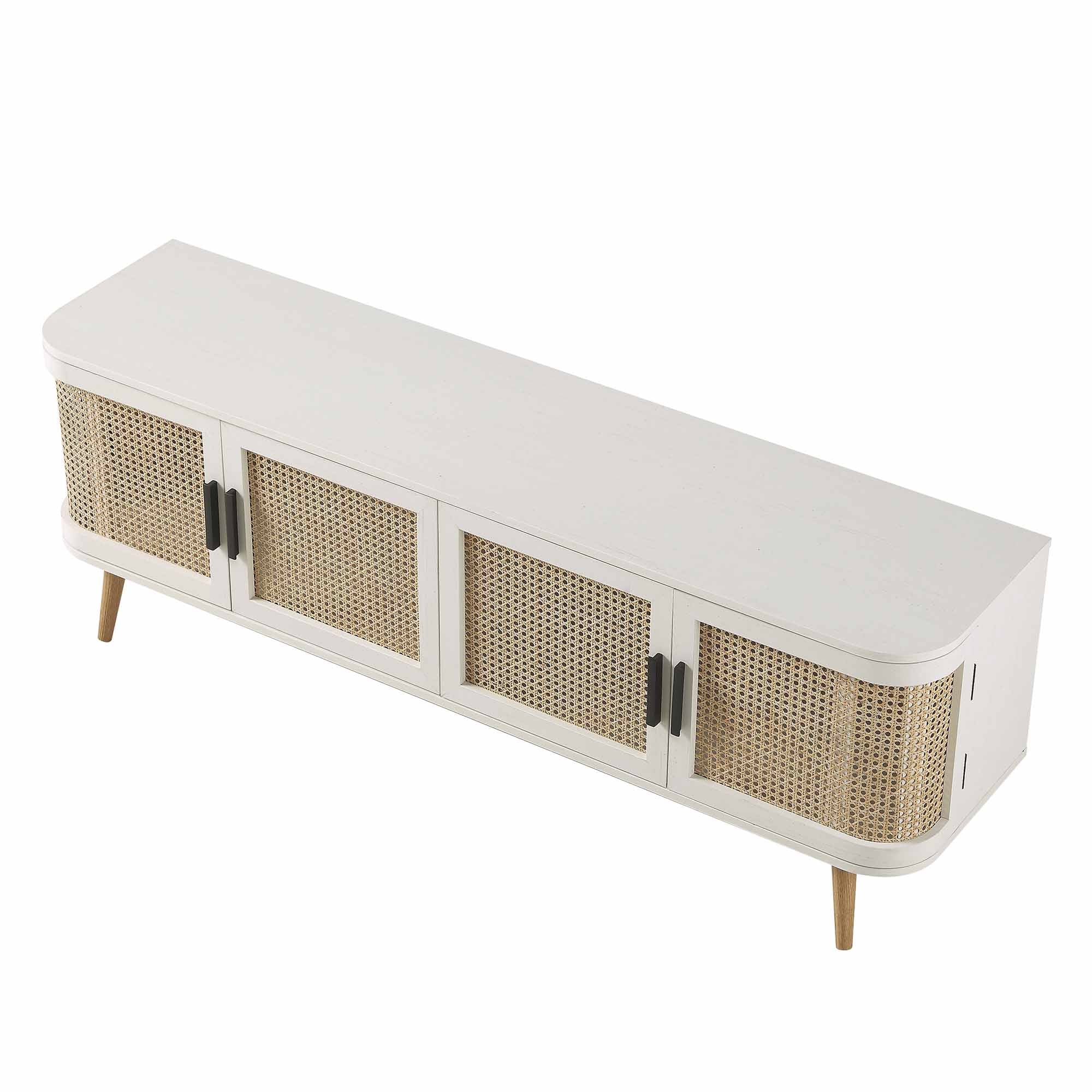 Izzy Curved Rattan 63" Wide TV Unit, White