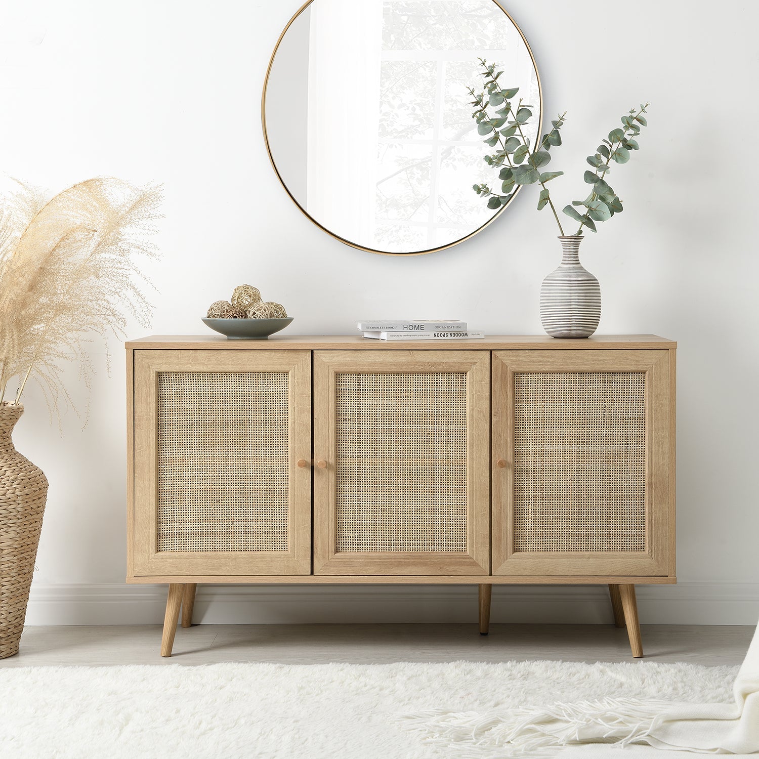 Frances Woven Rattan 3-Door Sideboard, Natural